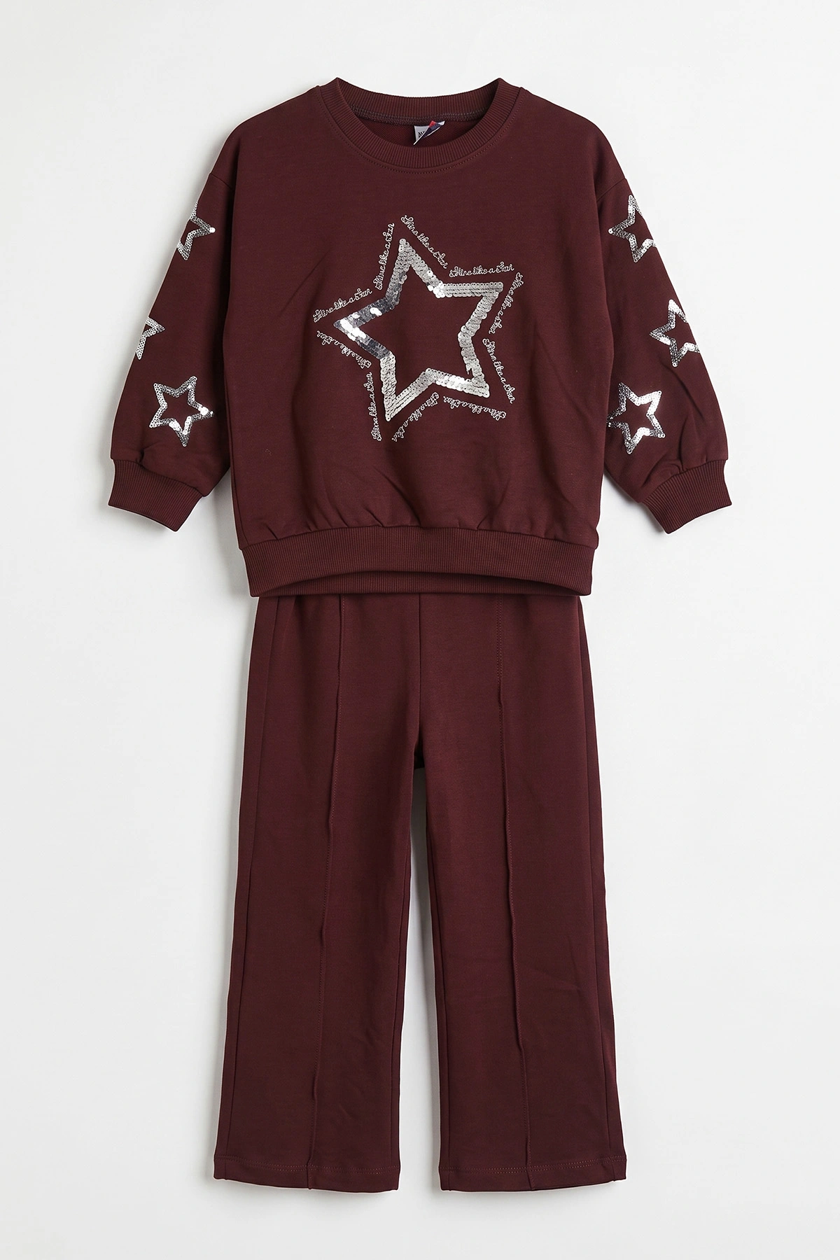 Bordo (2-6 Yaş) Pullu Yıldız Nakışlı 2 İp Kız Çocuk Mevsimlik Takım 480554