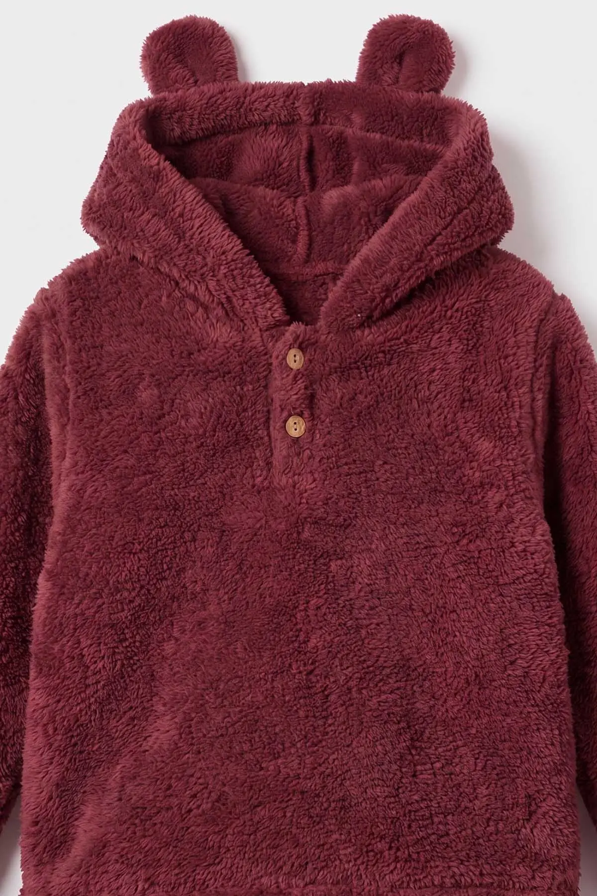 Bordo (2-7 Yaş) Kapüşonlu Kulaklı Welsofft Yakadan Yarım Düğmeli Çocuk Kışlık Takım 493781