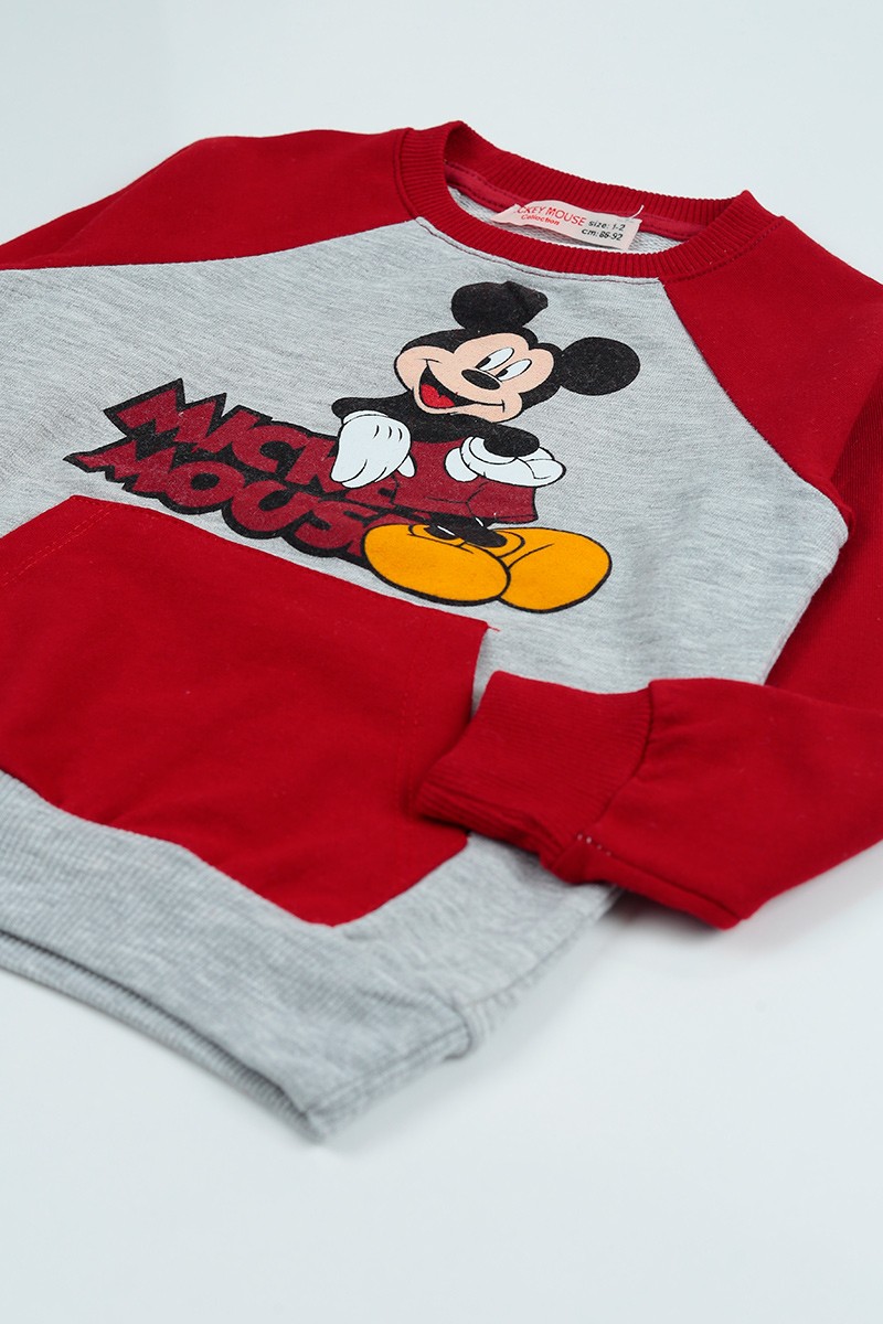 Bordo (2-8 Yaş) Mickey Mouse Baskılı Erkek Çocuk Takım 96611