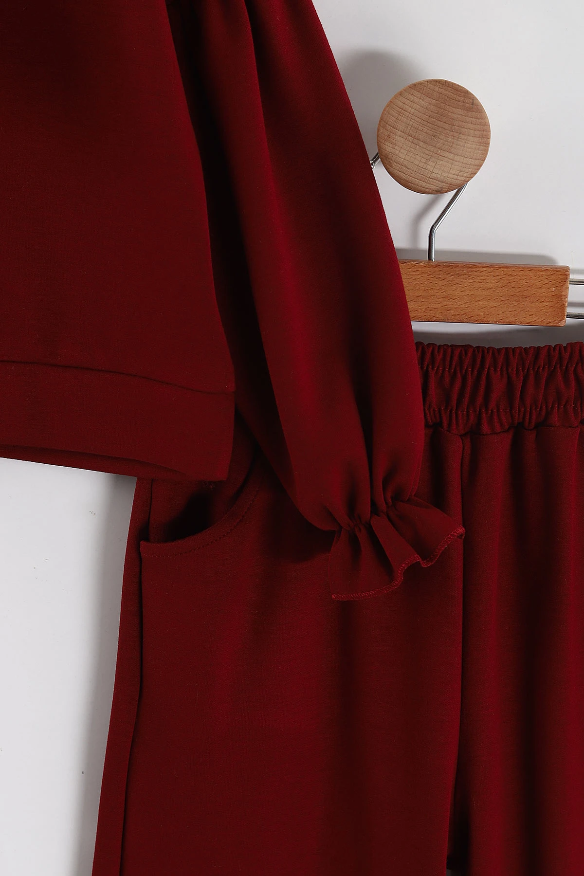 Bordo (3-10 Yaş) Fular Aksesuarlı  Balon Kol Oysho Kız Çocuk 2'li Takım 443275