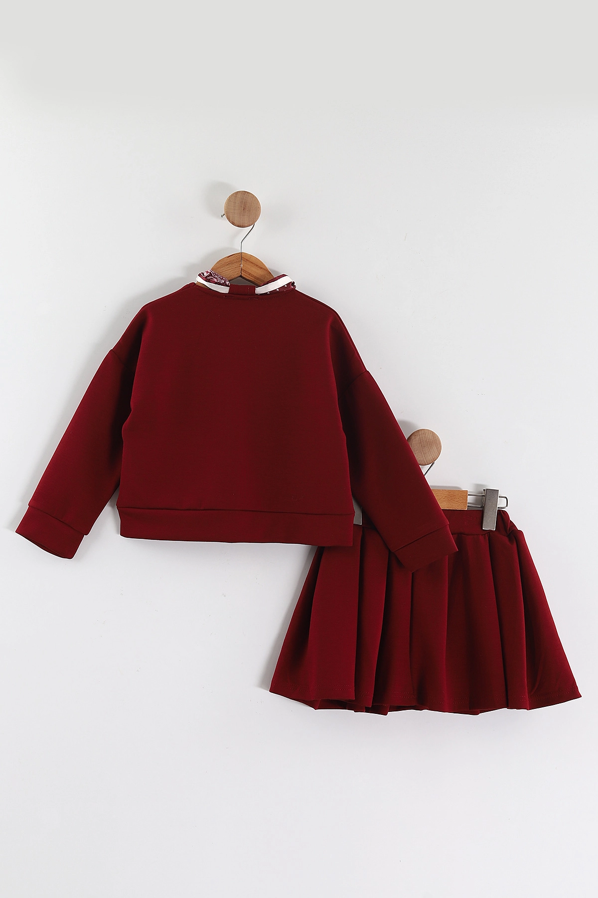Bordo (3-10 Yaş)  Fularlı ve Pileli  Etekli Oysho Kız Çocuk Takım 437206