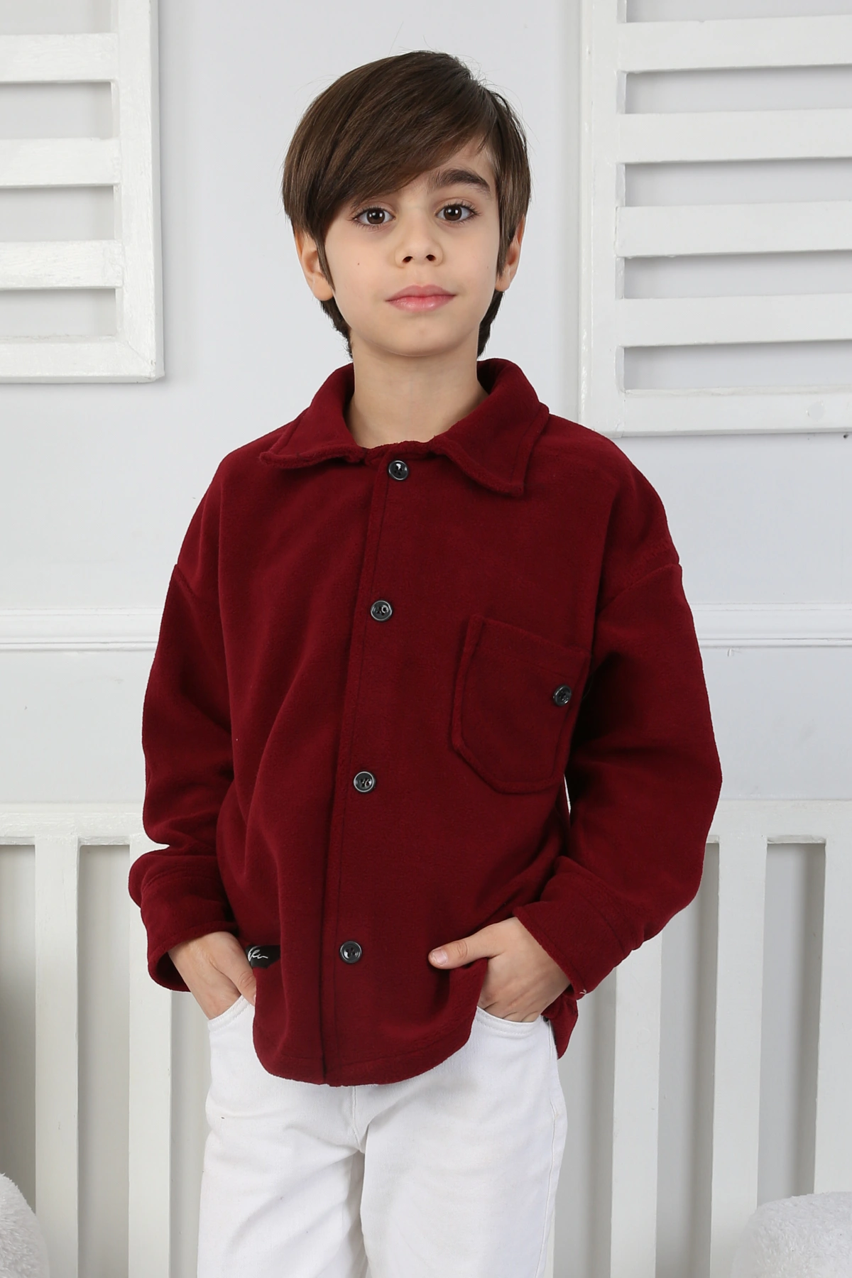 Bordo (3-12 Yaş) Cep Detaylı Erkek Çocuk Polar Gömlek 331176