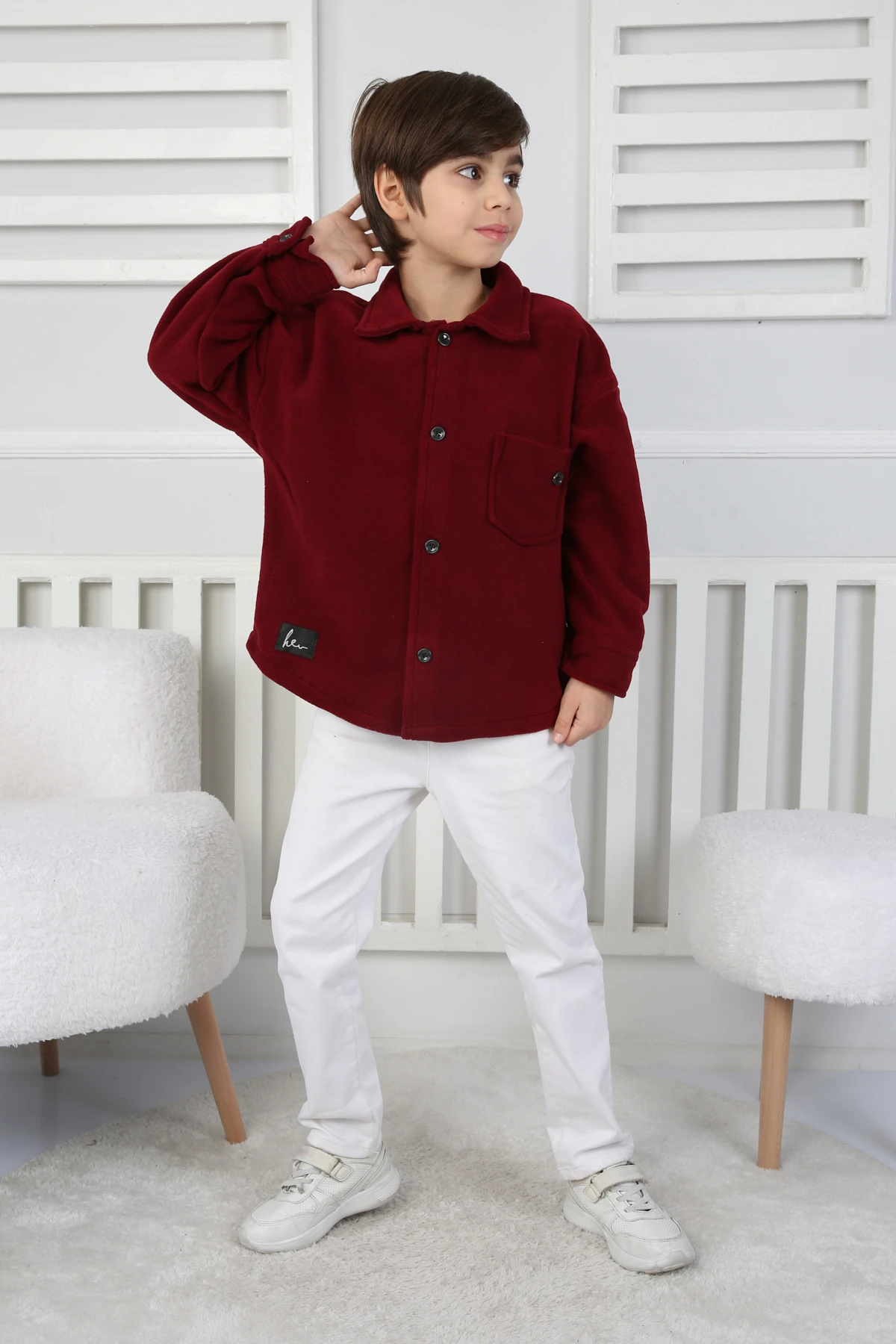 Bordo (3-12 Yaş) Cep Detaylı Erkek Çocuk Polar Gömlek 331176