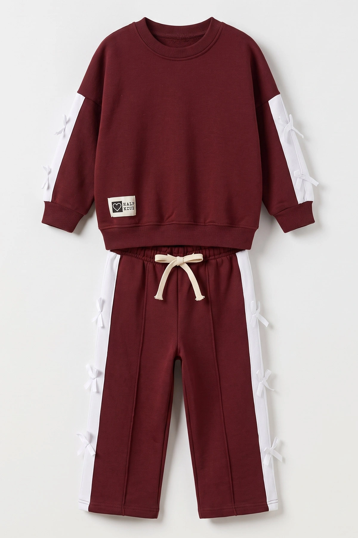 Bordo (3-12 Yaş) Kolları Fiyonklu 3 İp Şardonlu Kız Çocuk Kışlık Takım 494480