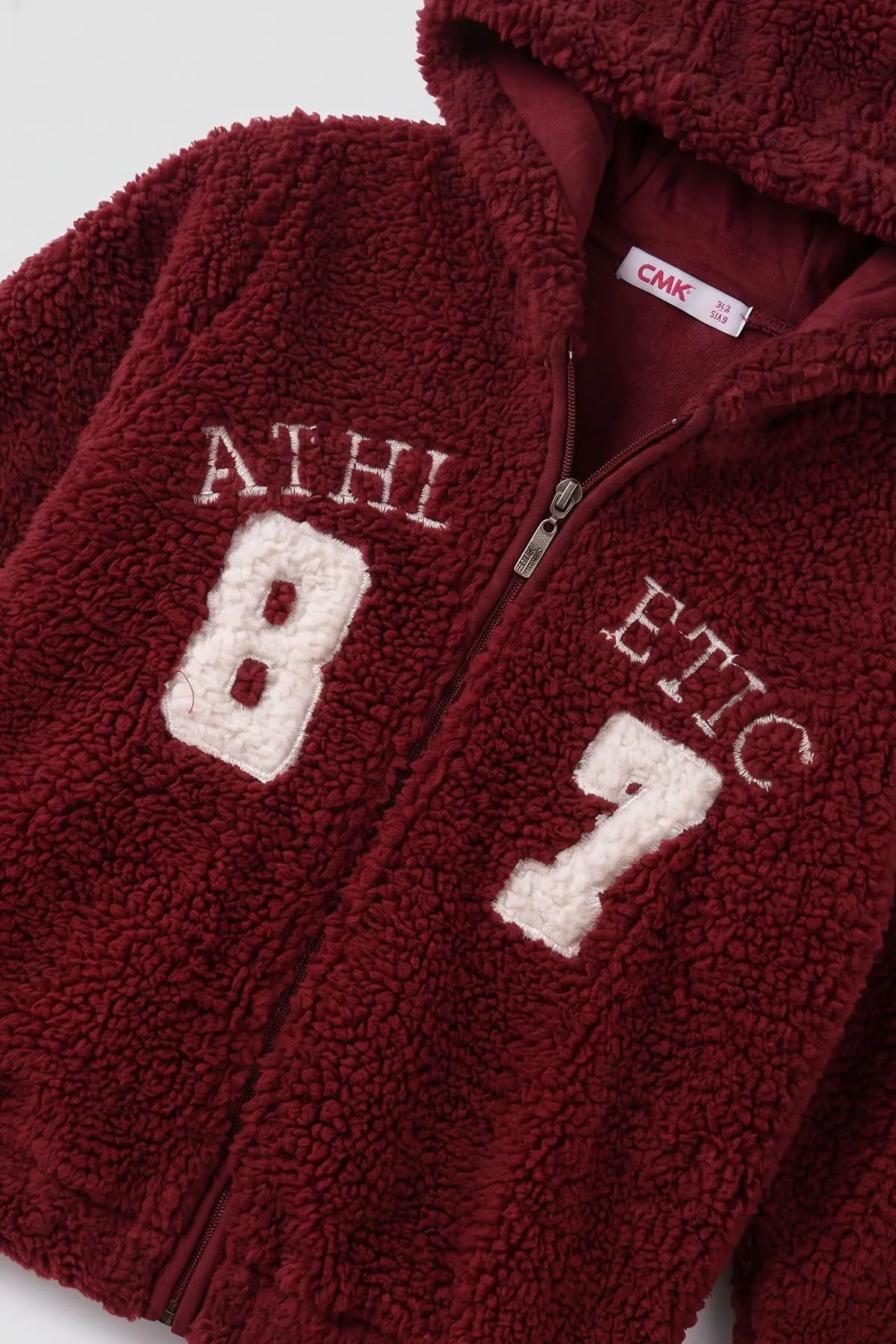Bordo (3-12 Yaş)Athletic Nakışlı Kapüşonlu  Fermuarlı Polar Kuzu Hırka 484858