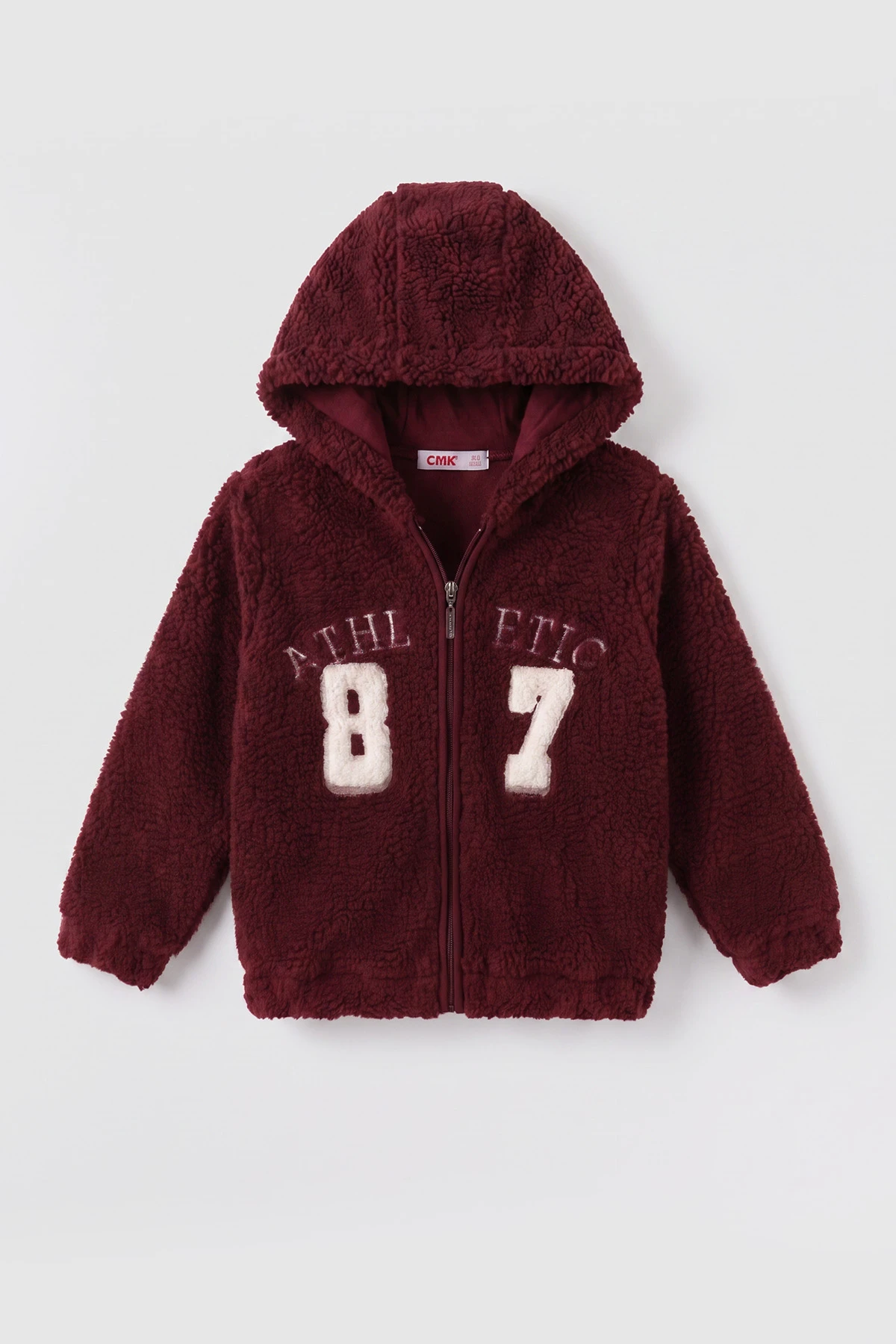 Bordo (3-12 Yaş)Athletic Nakışlı Kapüşonlu  Fermuarlı Polar Kuzu Hırka 484858