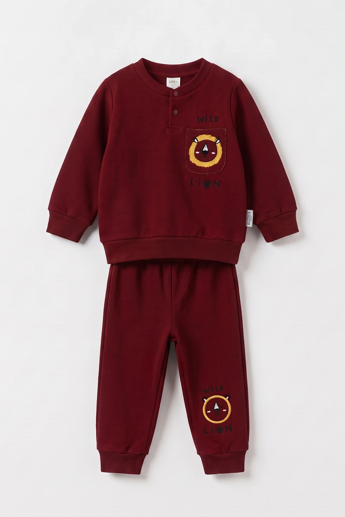 Bordo (3-24 Ay)  Lion Nakışlı Cep Detaylı  3 İp Şardonlu Erkek Bebek Kışlık Takım 495606