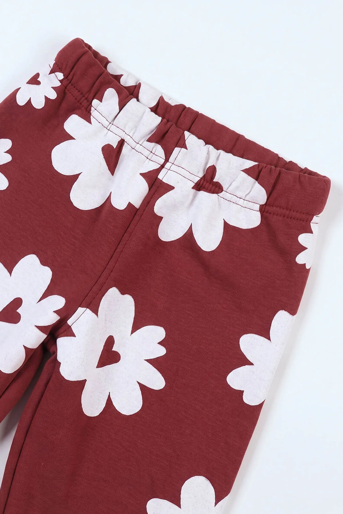 Bordo (3-8 Yaş)Komple Çiçek Baskılı 3 İp Şardonlu Kız Çocuk Takım 486327