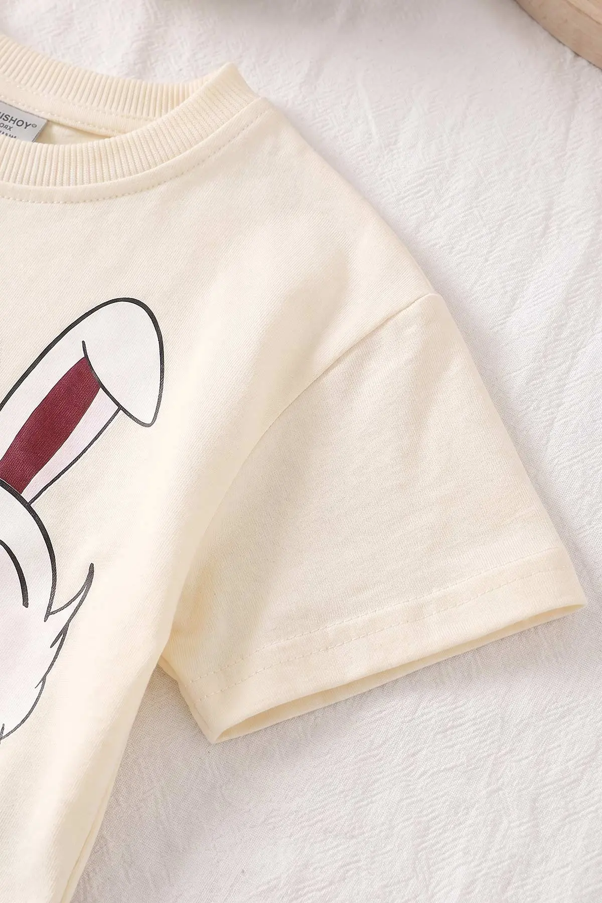Bordo (4-10 Yaş)Daisy Duck Baskılı  Alt Fitilli Baskılı Şort Diz Boy Kısa Taytlı Kız Çocuk Yazlık Takım 469890