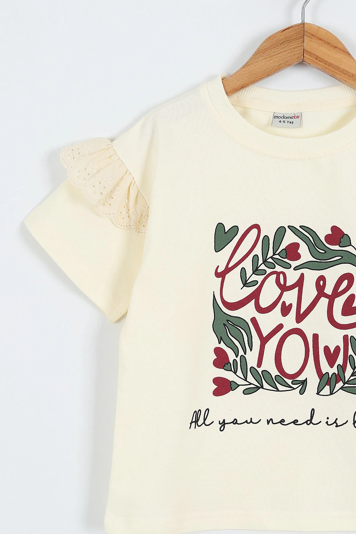 Bordo (4-10 Yaş)Love Kalp Baskılı  Bilek Üstü  Kapri   Taytlı   Kız Çocuk Takım 357297