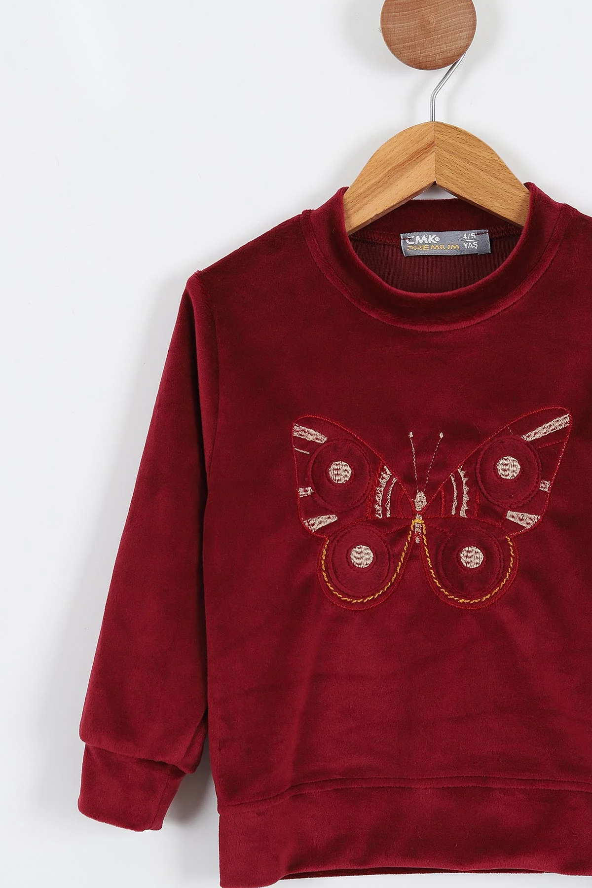 Bordo (4-11 Yaş)Kelebek Nakışlı Kadife Kız Çocuk Takım 308795