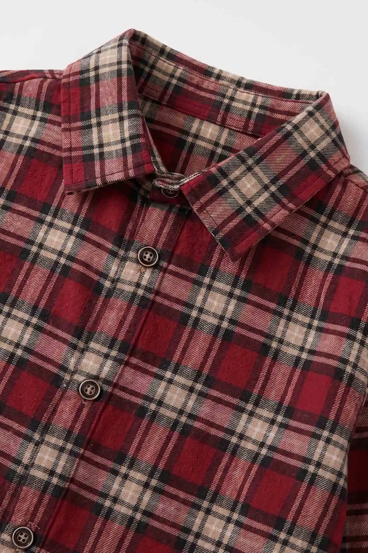 Bordo (4-12 Yaş) Ekose  Gömlekli Gabardin Pantolonlu Erkek Çocuk 2'li Takım 494366