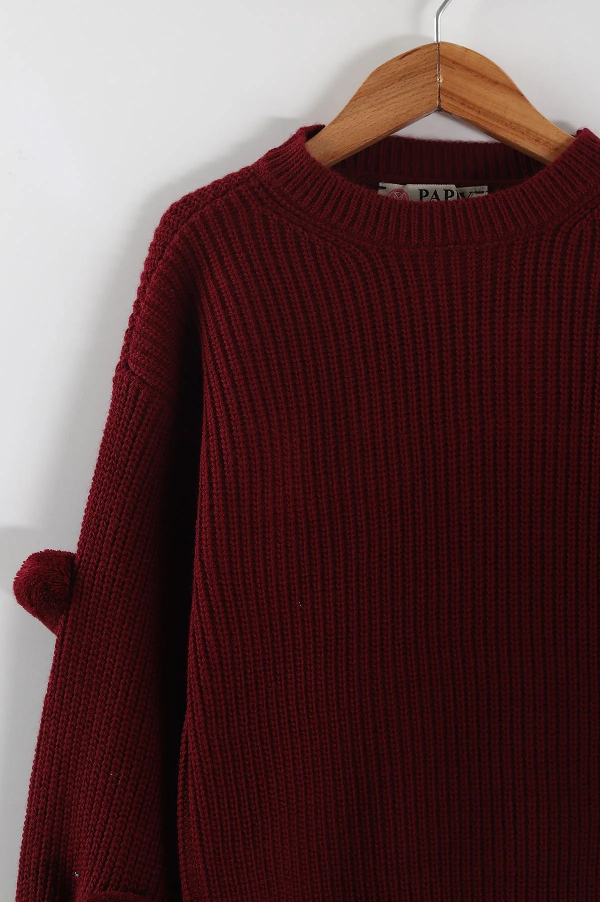 Bordo (4-12  Yaş)  Ponponlu Triko Kazaklı Kot Pantolonlu Kız Çocuk Takım 443474