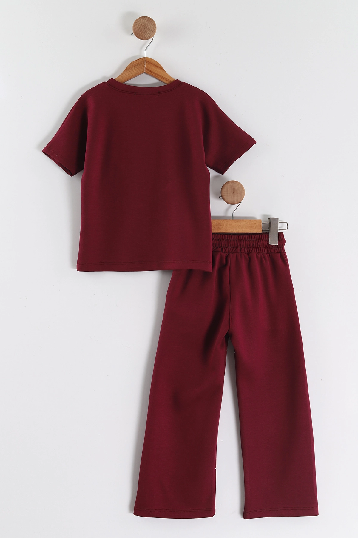 Bordo (4-12 Yaş)Puantiye Fiyonklu Oysho Kumaş Kız Çocuk Takım 458633