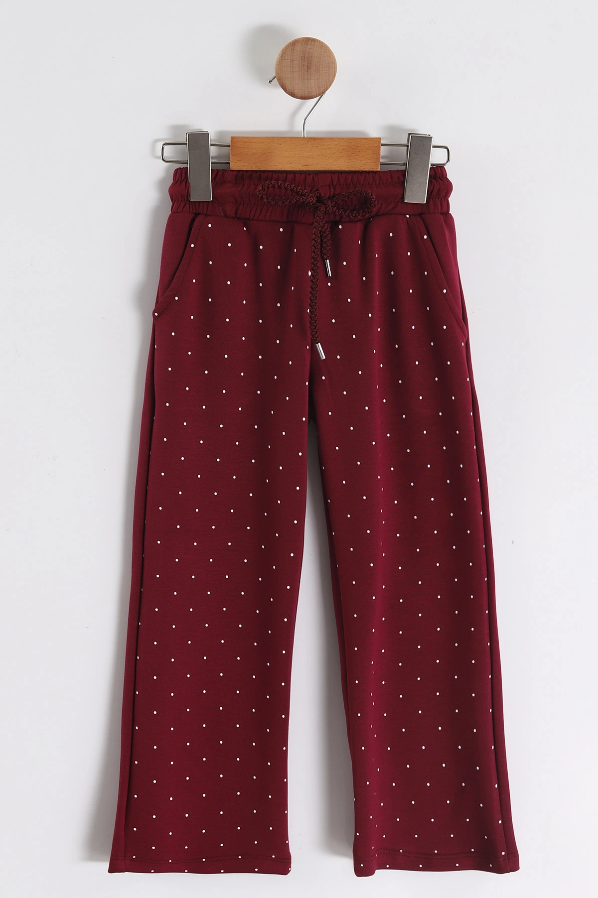 Bordo (4-12 Yaş)Puantiye Fiyonklu Oysho Kumaş Kız Çocuk Takım 458633