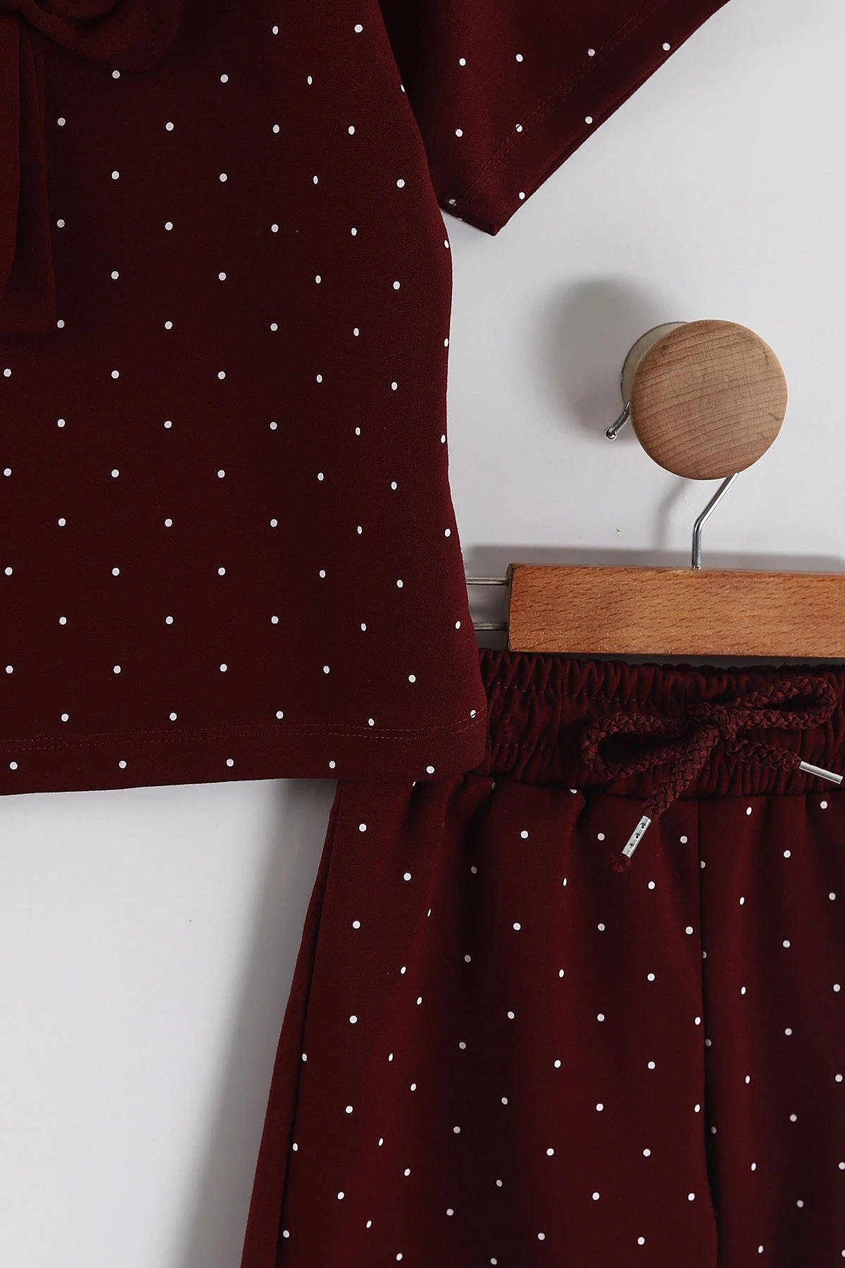 Bordo (4-13 Yaş) Fiyonklu Puantiye Desen Şortlu Oysho Kız Çocuk Yazlık Takım 456036