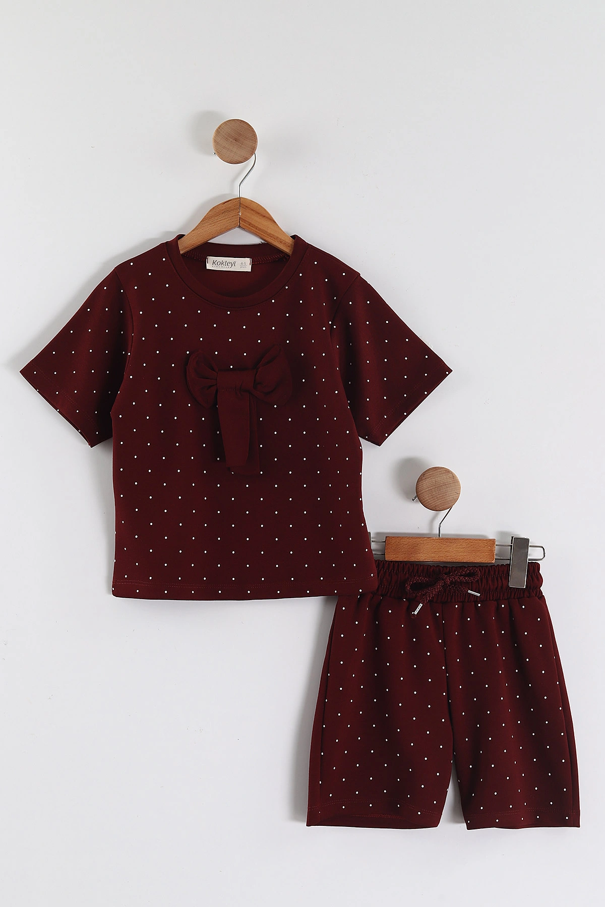 Bordo (4-13 Yaş) Fiyonklu Puantiye Desen Şortlu Oysho Kız Çocuk Yazlık Takım 456036