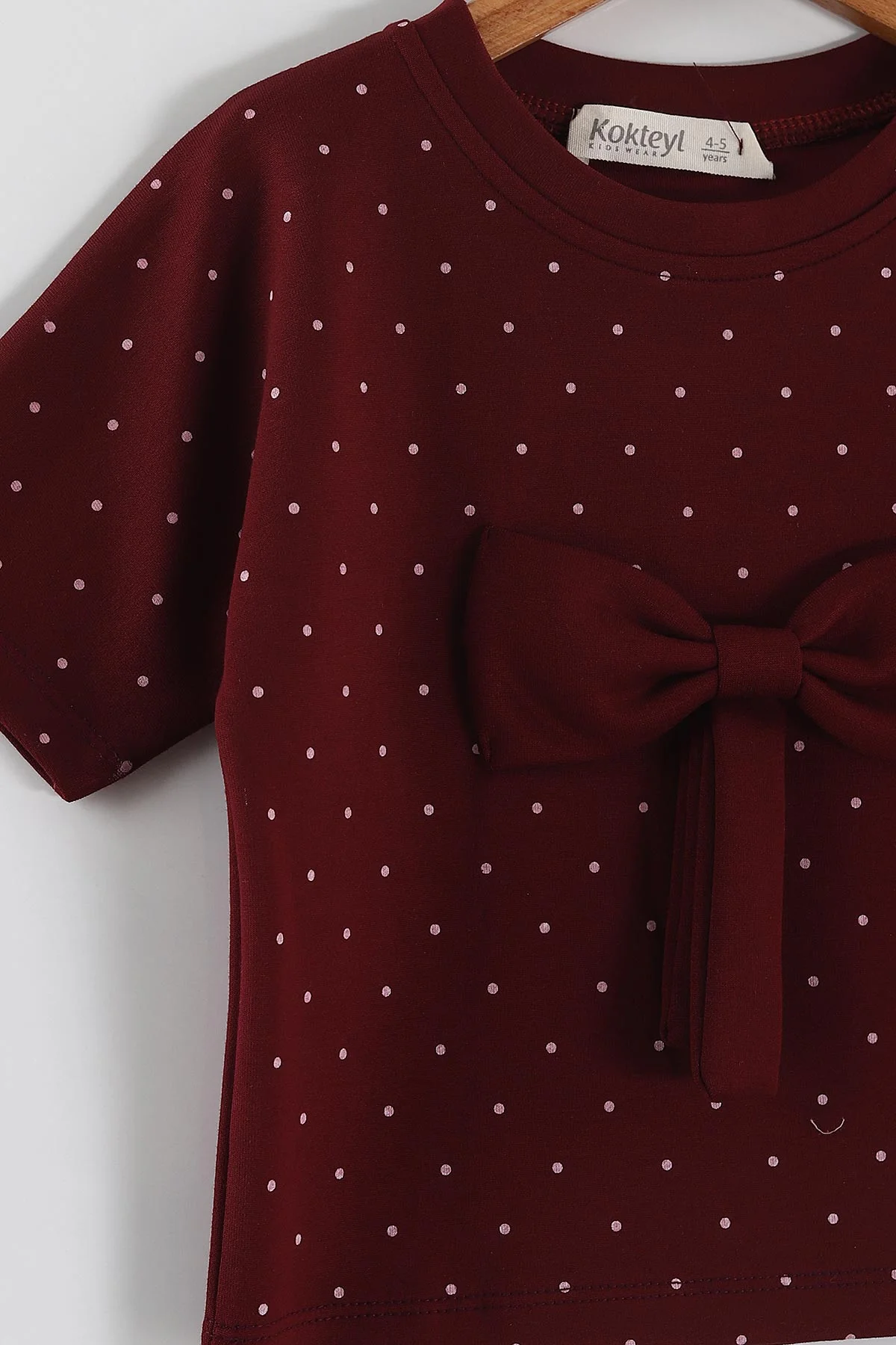 Bordo (4-13 Yaş) Puantiye Desen Fiyonklu Pantolonlu Oysho Kız Çocuk Takım 459660