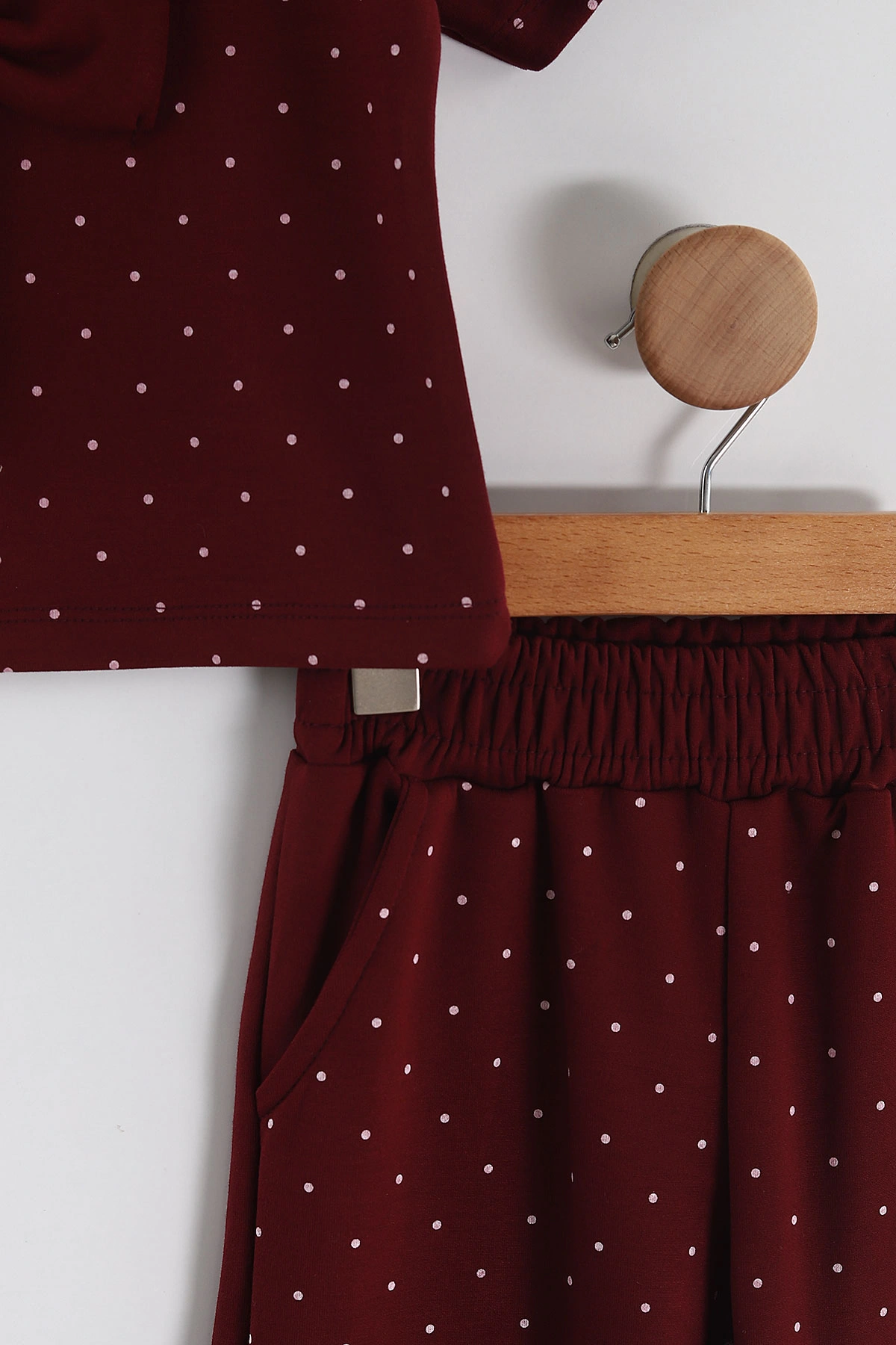 Bordo (4-13 Yaş) Puantiye Desen Fiyonklu Pantolonlu Oysho Kız Çocuk Takım 459660