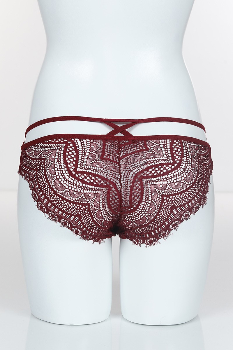 Bordo 4187 Bikini Ön Üst Tül Alt ve Arka Bant Üst Çapraz İpler Külot 102423