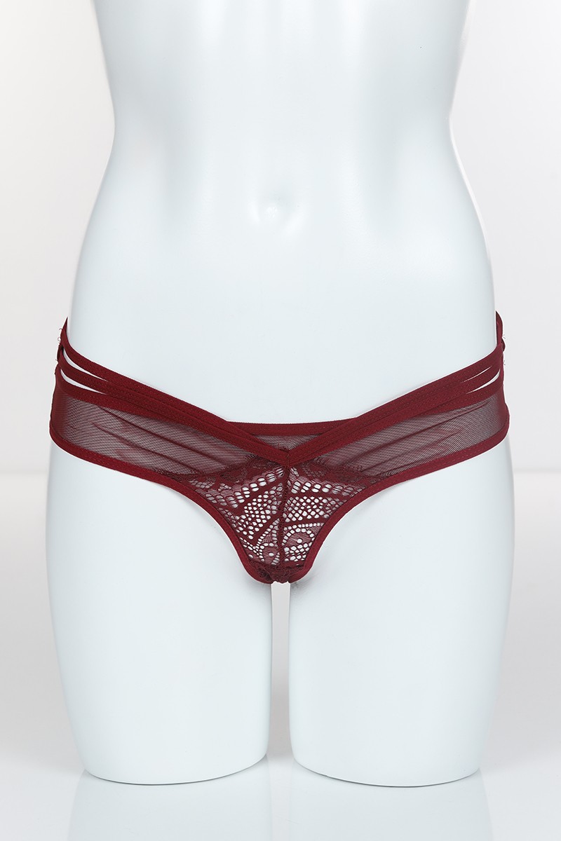 Bordo 4187 Bikini Ön Üst Tül Alt ve Arka Bant Üst Çapraz İpler Külot 102423