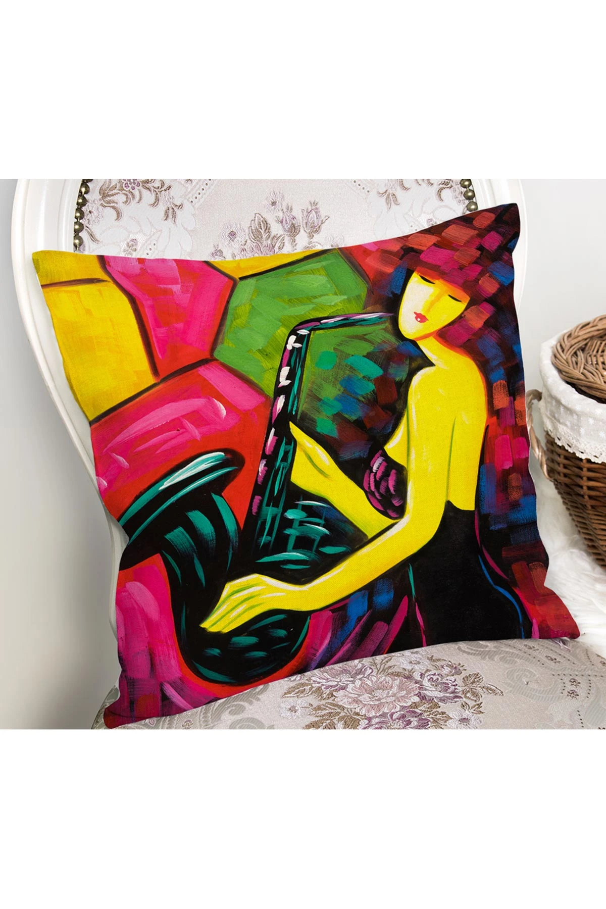 Fuşya 43x43 Dijital Baskılı Fermuarlı Modern Kırlent Kılıfı 272388