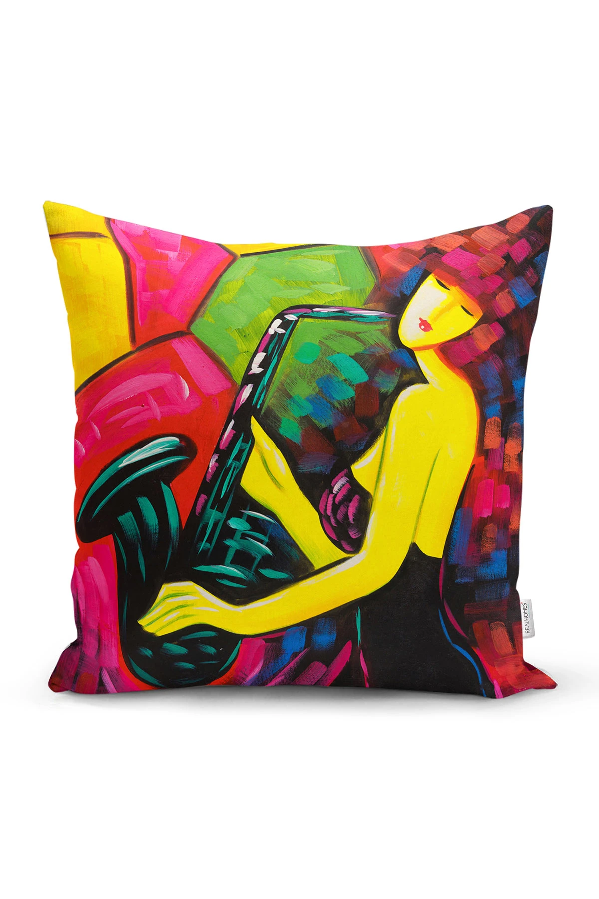 Fuşya 43x43 Dijital Baskılı Fermuarlı Modern Kırlent Kılıfı 272388