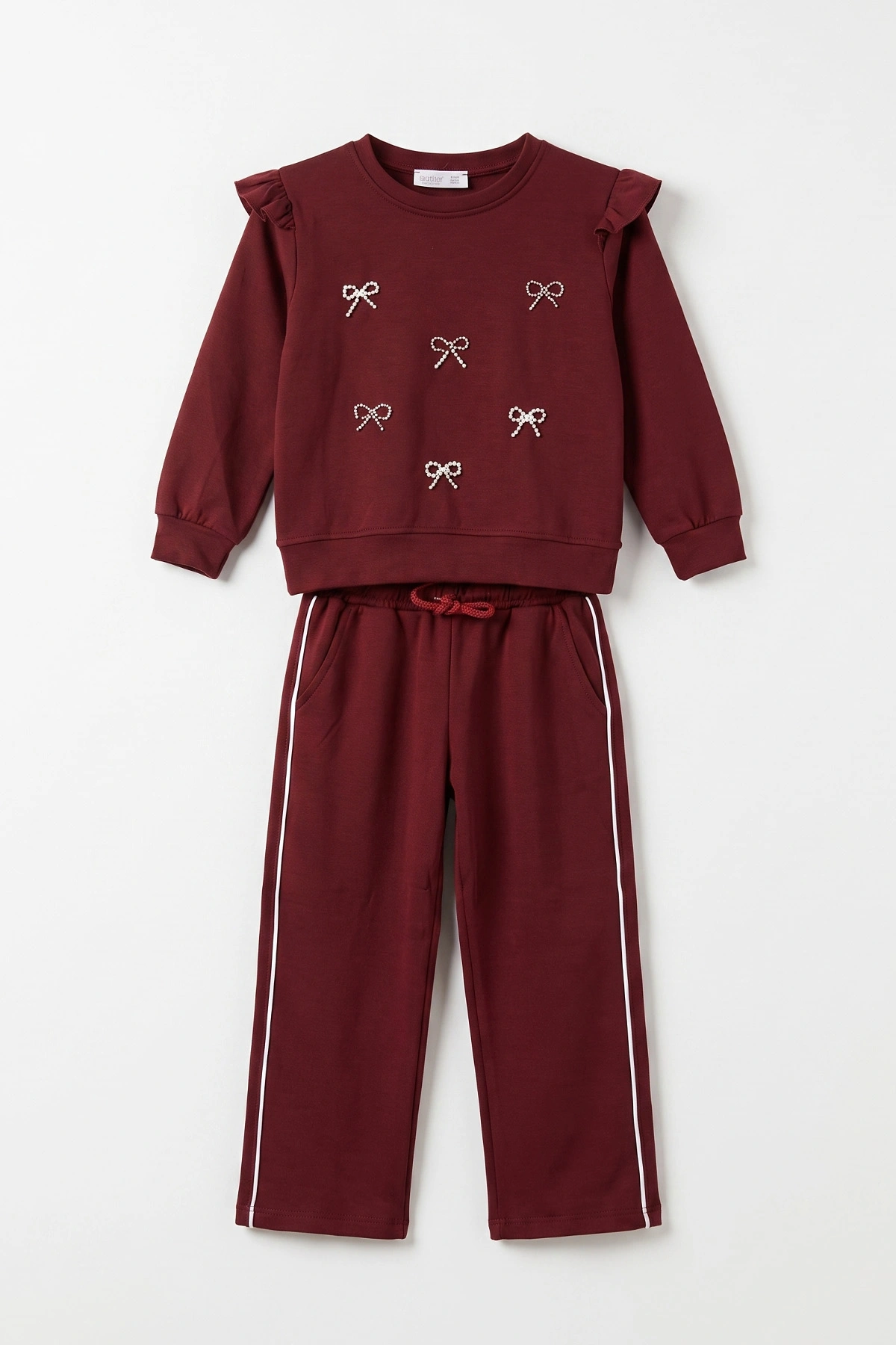 Bordo (5-10 Yaş) İncili Kurdela Nakışlı Oysho Kız Çocuk Mevsimlik Takım 481793
