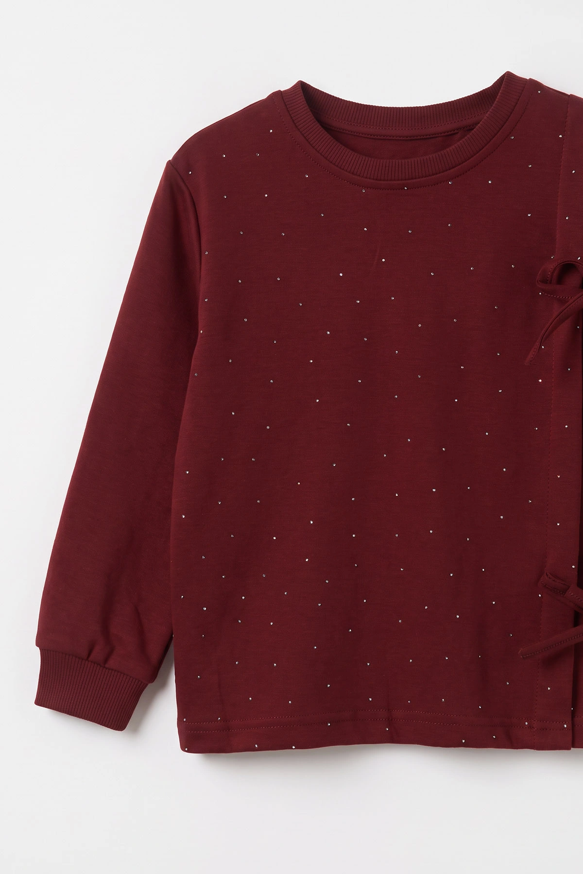 Bordo (5-10 Yaş) Kenar Kurdela Detaylı Taş Baskılı Oysho Kumaş Kız Çocuk Mevsimlik Takım 494967