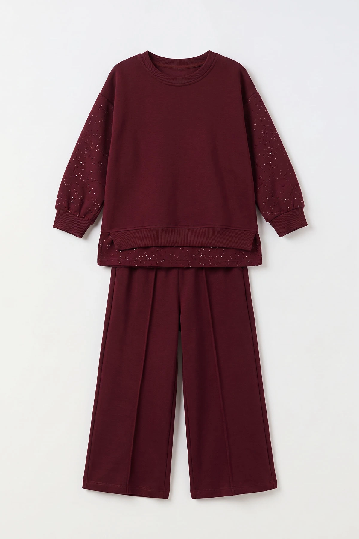Bordo (5-10 Yaş) Kolları Simli Oysho Kumaş Kız Çocuk Takım 498533