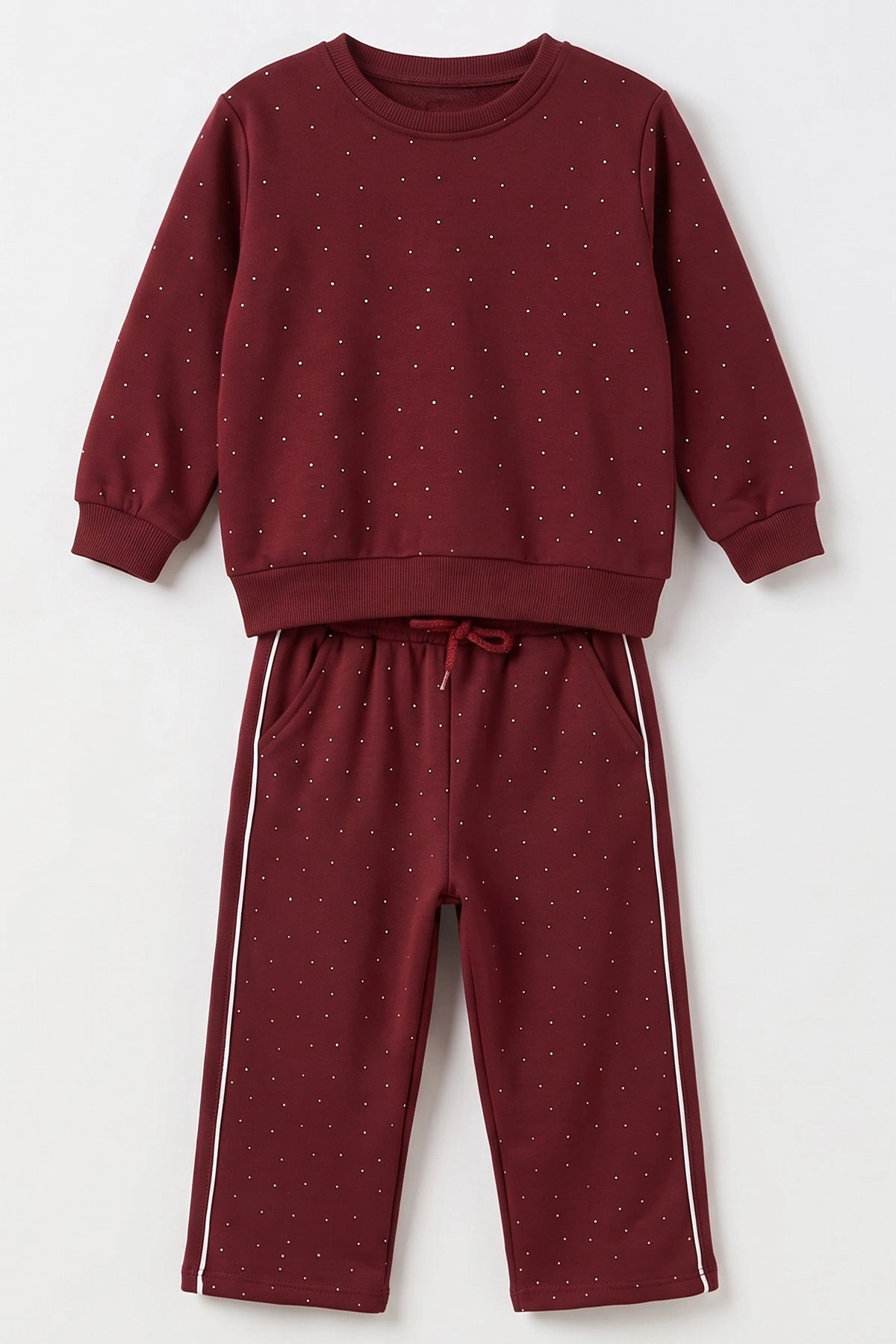 Bordo (5-10 Yaş) Komple Taşlı Biyeli Oysho Kumaş Kız Çocuk Mevsimlik Takım 494987