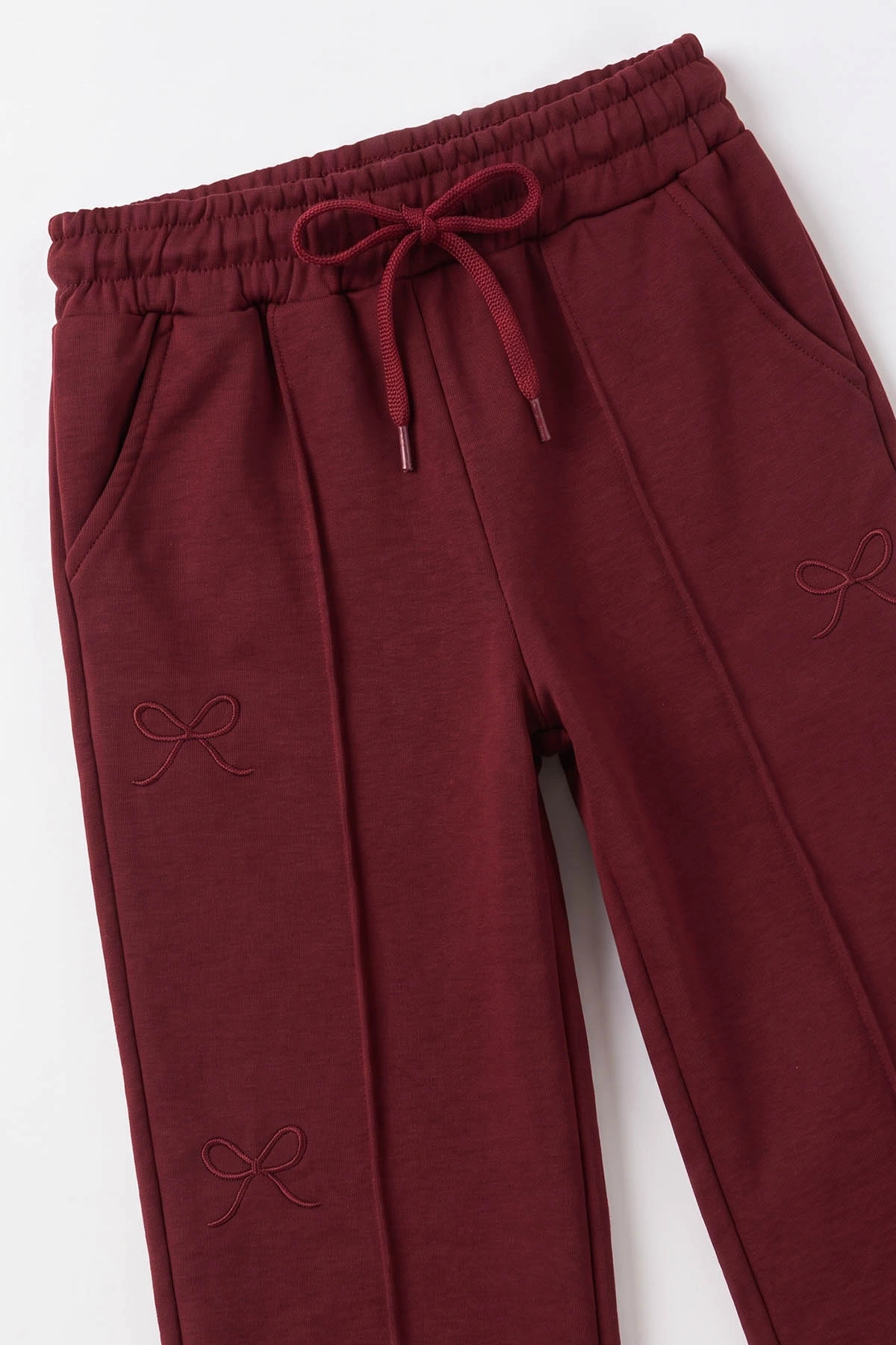 Bordo (5-10 Yaş) Kurdela Nakışlı Oysho Kumaş Kız Çocuk Mevsimlik Takım 494984