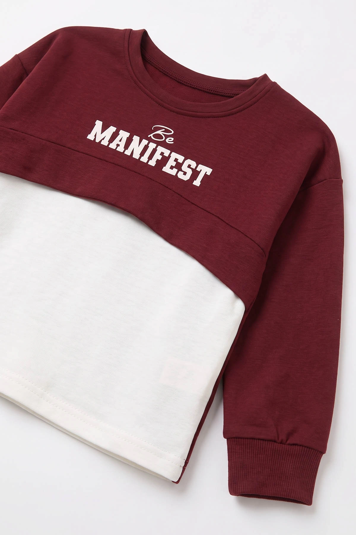 Bordo (5-10 Yaş) Manifest Baskılı Oysho Kumaş Kız Çocuk Mevsimlik Takım 494963