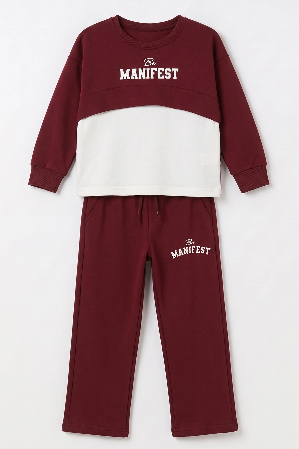 Bordo (5-10 Yaş) Manifest Baskılı Oysho Kumaş Kız Çocuk Mevsimlik Takım 494963