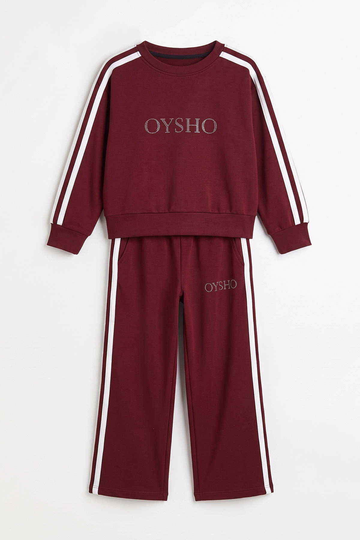 Bordo (6-15 Yaş) Şerit Çizgili Baskılı Oysho Kumaş Kız Çocuk 2'li Takım 497450
