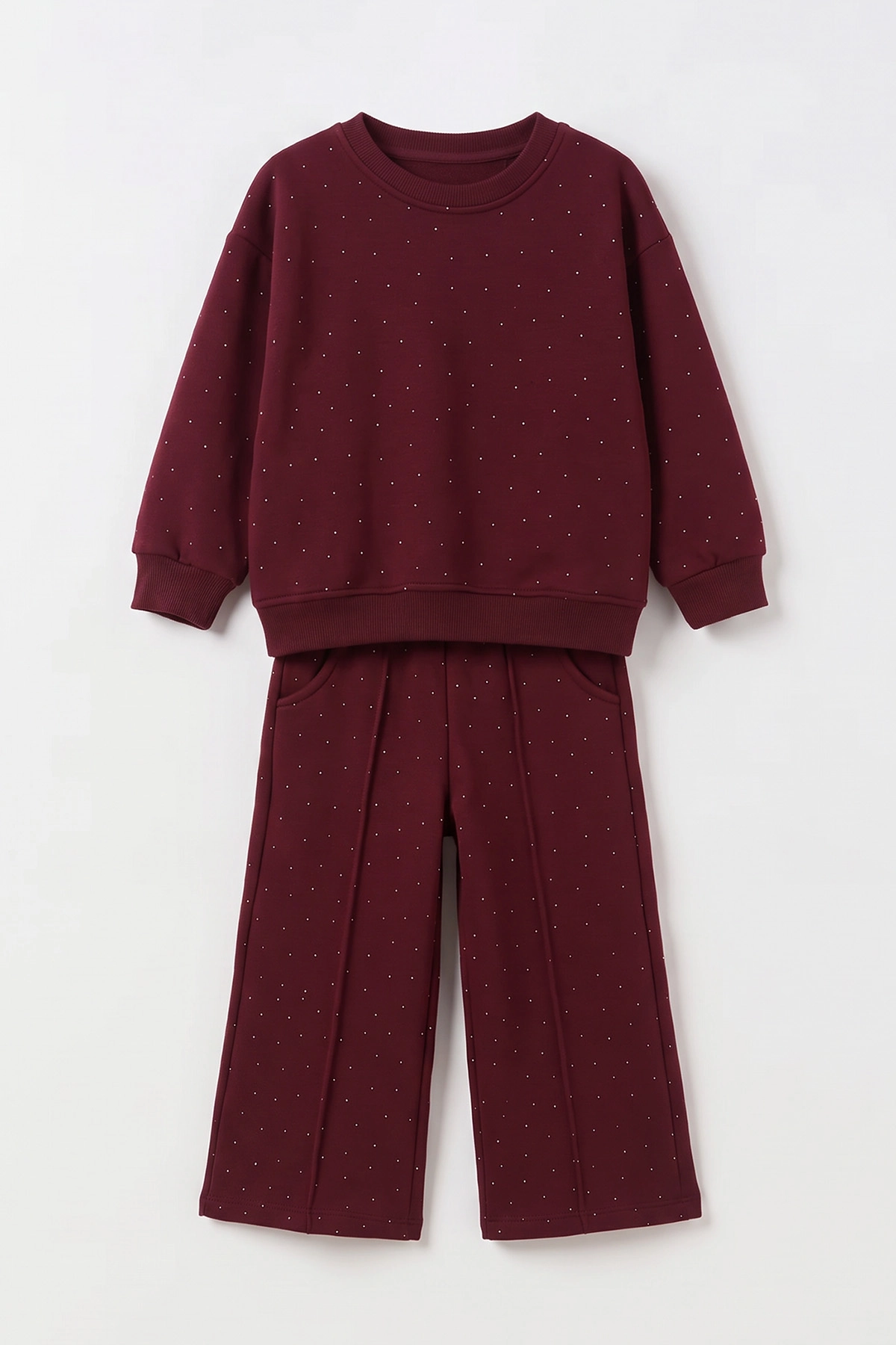 Bordo (5-10 Yaş) Serpme Taşlı 3 İp Şardonlu Kız Çocuk Kışlık Takım 498281