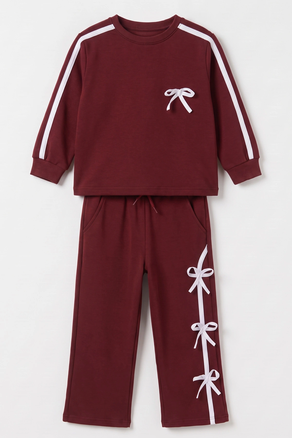 Bordo (5-10 Yaş) Tek Kurdela Detaylı Oysho Kumaş Kız Çocuk Mevsimlik Takım 494978