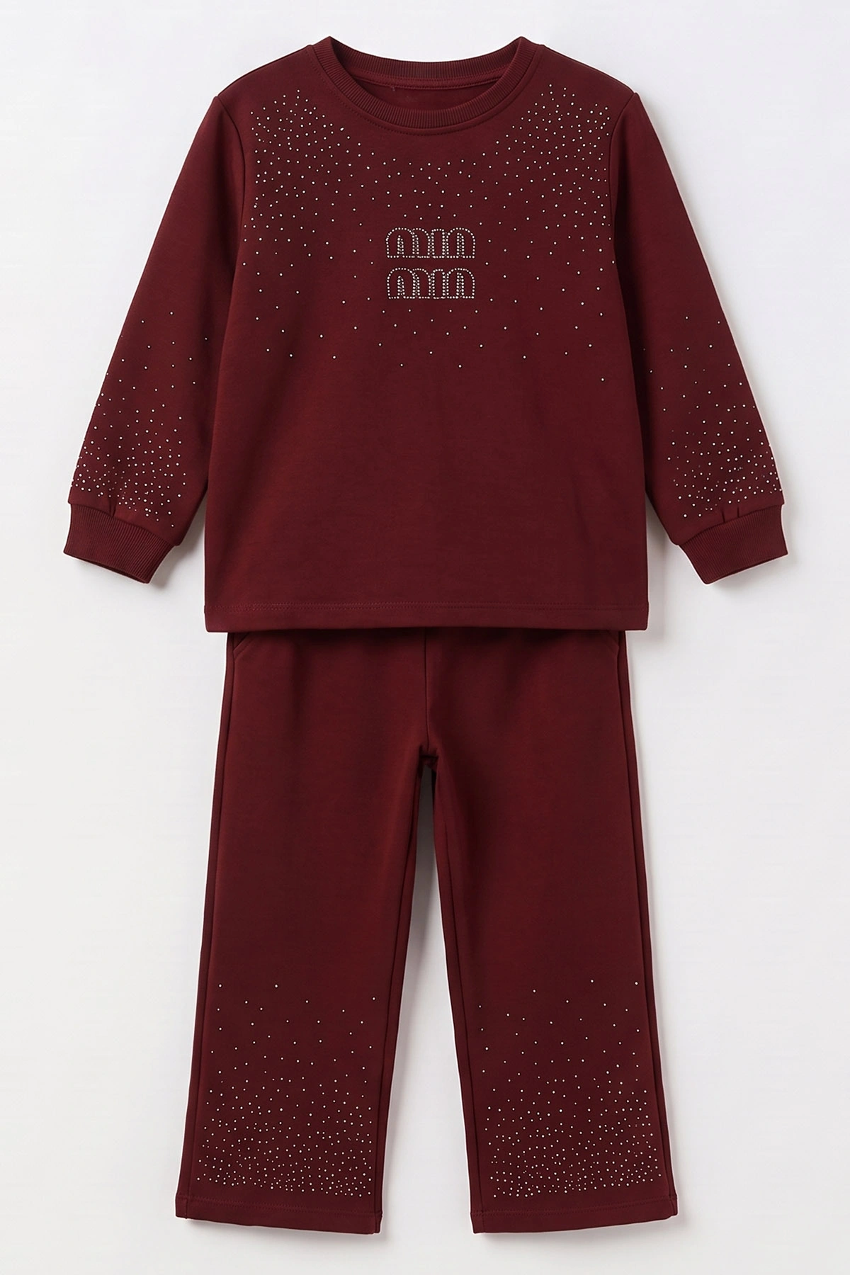 Bordo (5-10 Yaş) Üst Taş Baskılı Alt Biyeli Oysho Kumaş Kız Çocuk Mevsimlik Takım 494974