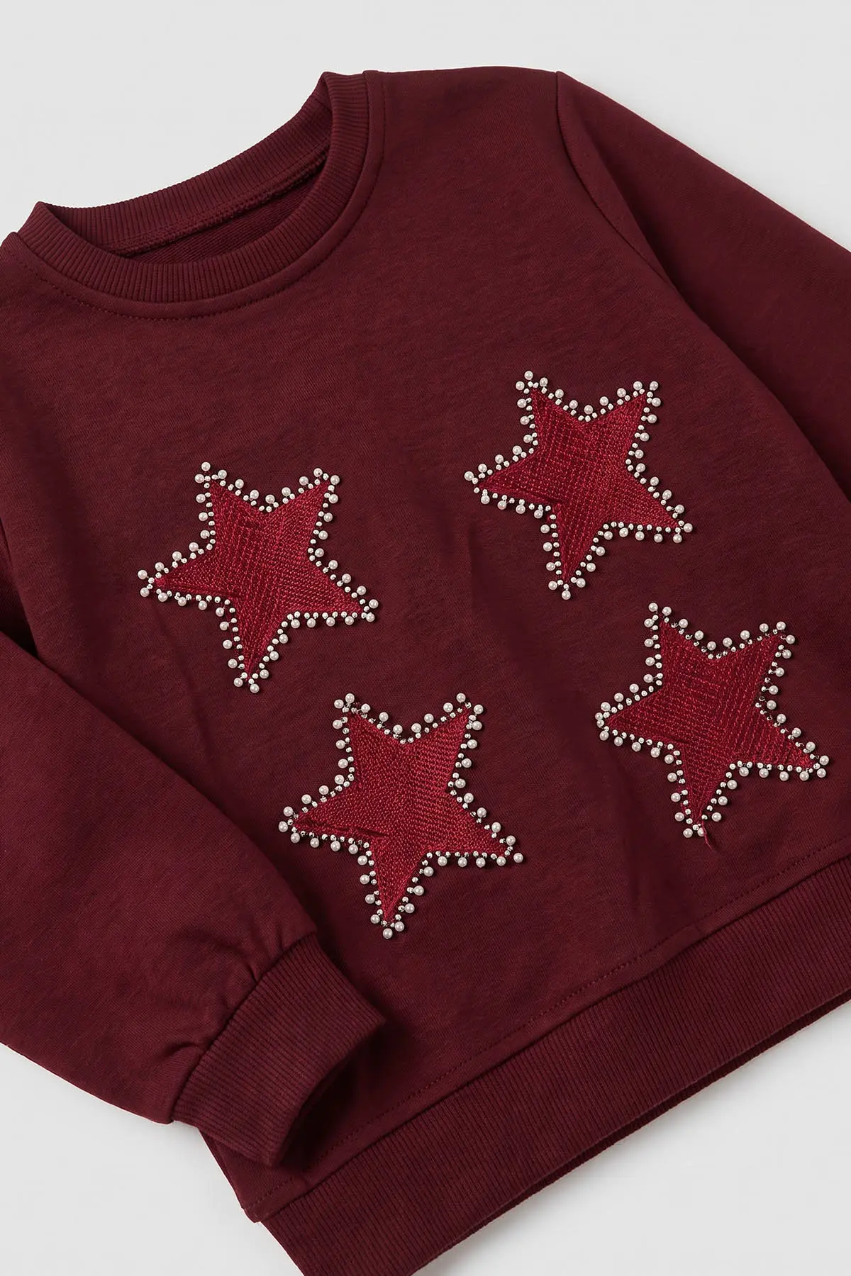 Bordo (5-10 Yaş) Yıldızlı İnci Nakışlı Oysho Kız Çocuk Mevsimlik Takım 481805