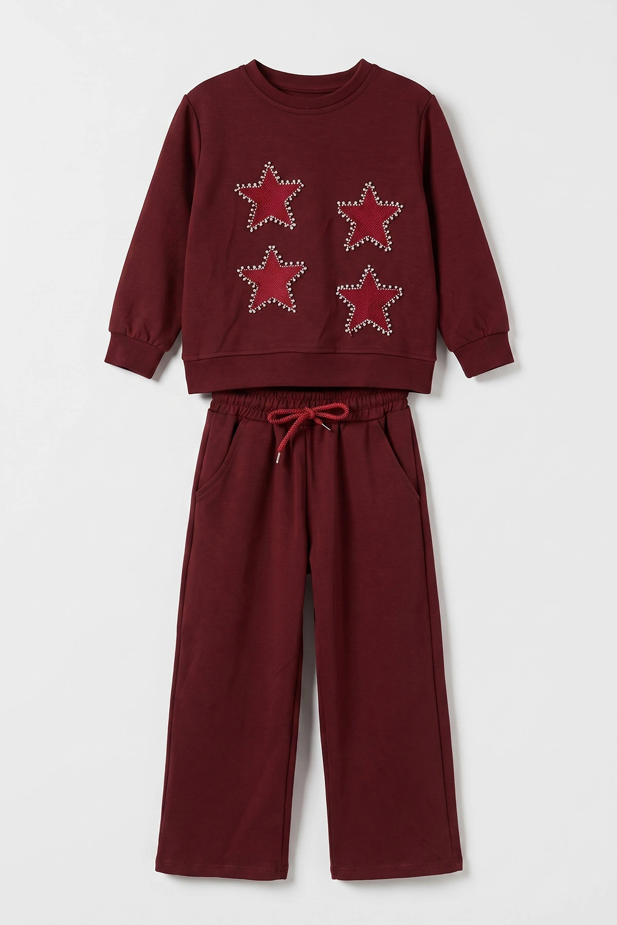 Bordo (5-10 Yaş) Yıldızlı İnci Nakışlı Oysho Kız Çocuk Mevsimlik Takım 481805