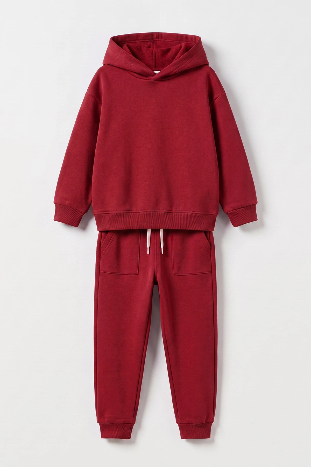 Bordo (5-12 Yaş) Kapüşonlu Baskısız Düz 3 İp Şardonlu Kız Çocuk Kışlık Takım 481367