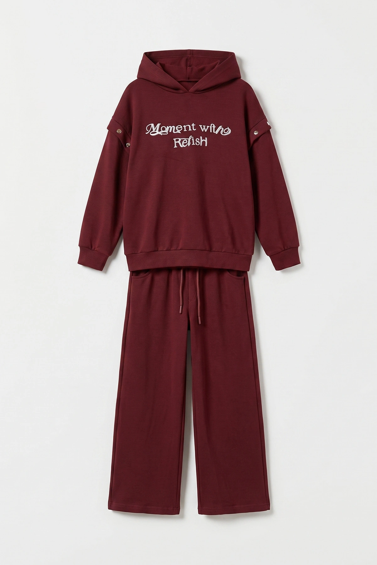 Bordo (5-13 Yaş) Kapüşonlu Nakışlı Oysho Kız Çocuk Takım 478718