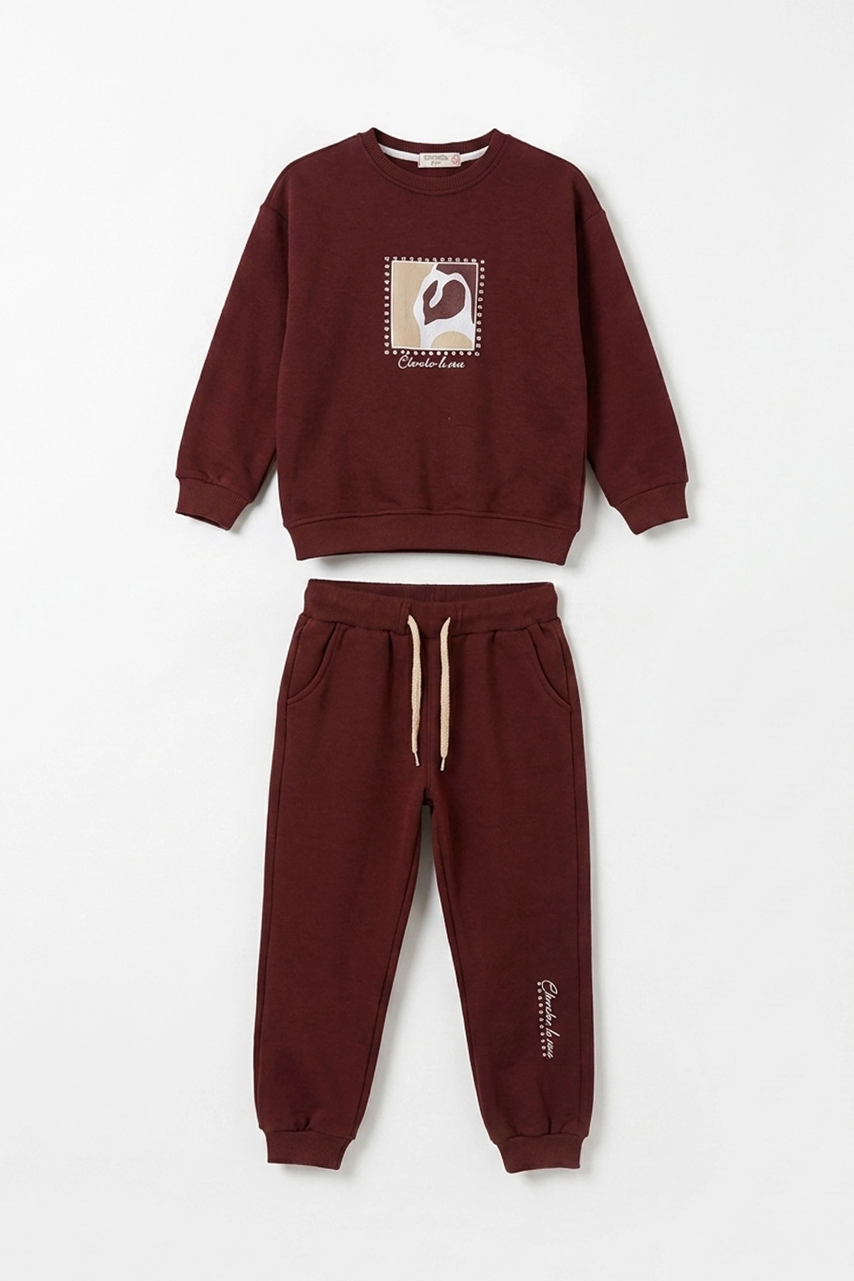 Bordo (5-13 Yaş) Taş Baskılı 3 İp Şardonlu Kız Çocuk Kışlık Takım 478578
