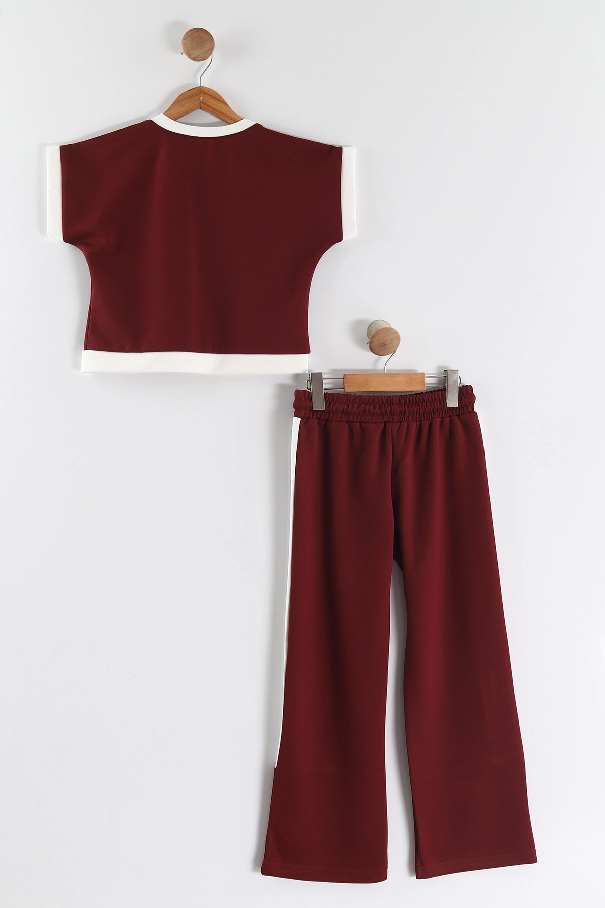 Bordo (5-15 Yaş) Fiyonk Detaylı Şerit Çizgili Pantolonlu Oysho Kız  Çocuk Takım 460975