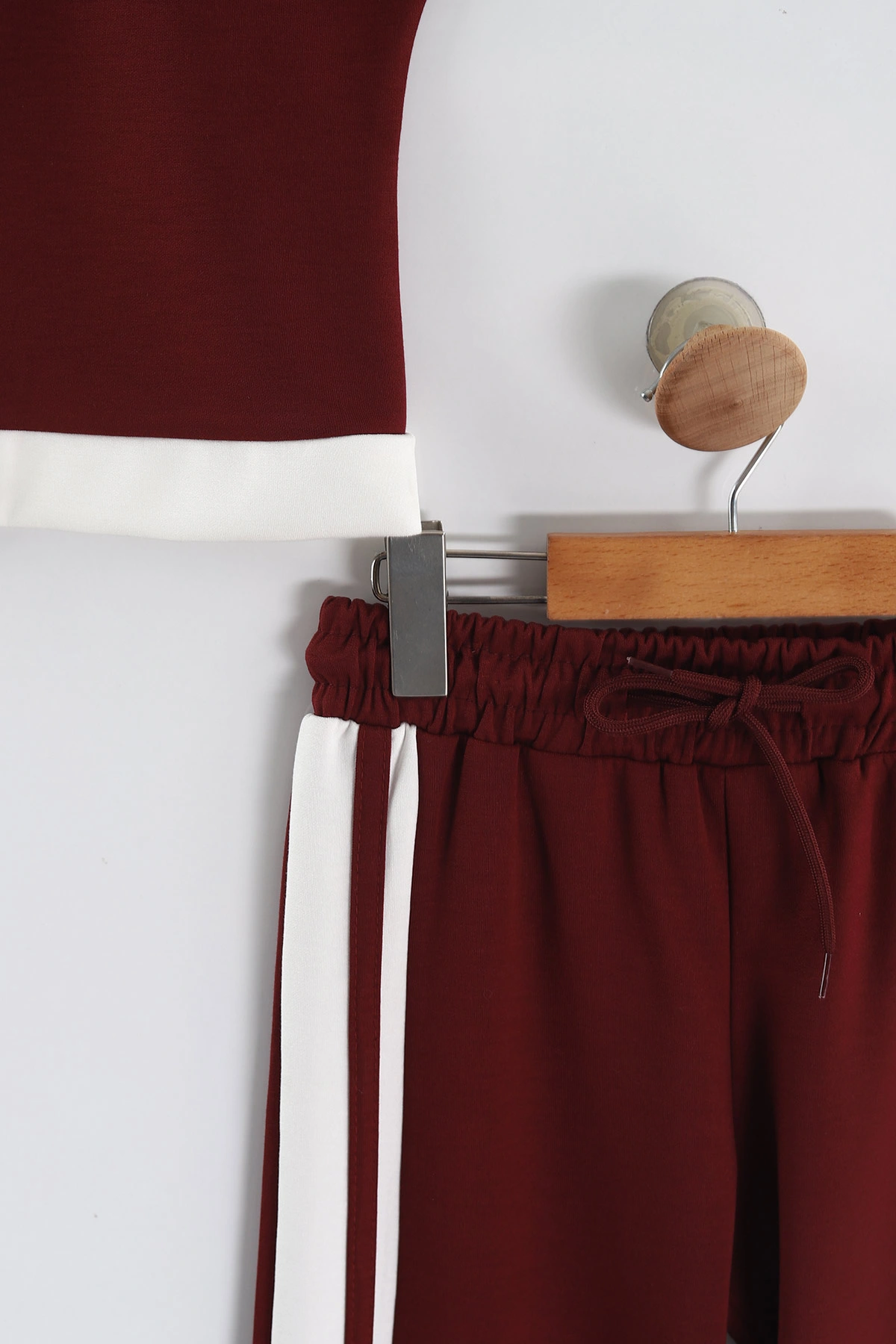 Bordo (5-15 Yaş) Fiyonk Detaylı Şerit Çizgili Pantolonlu Oysho Kız  Çocuk Takım 460975