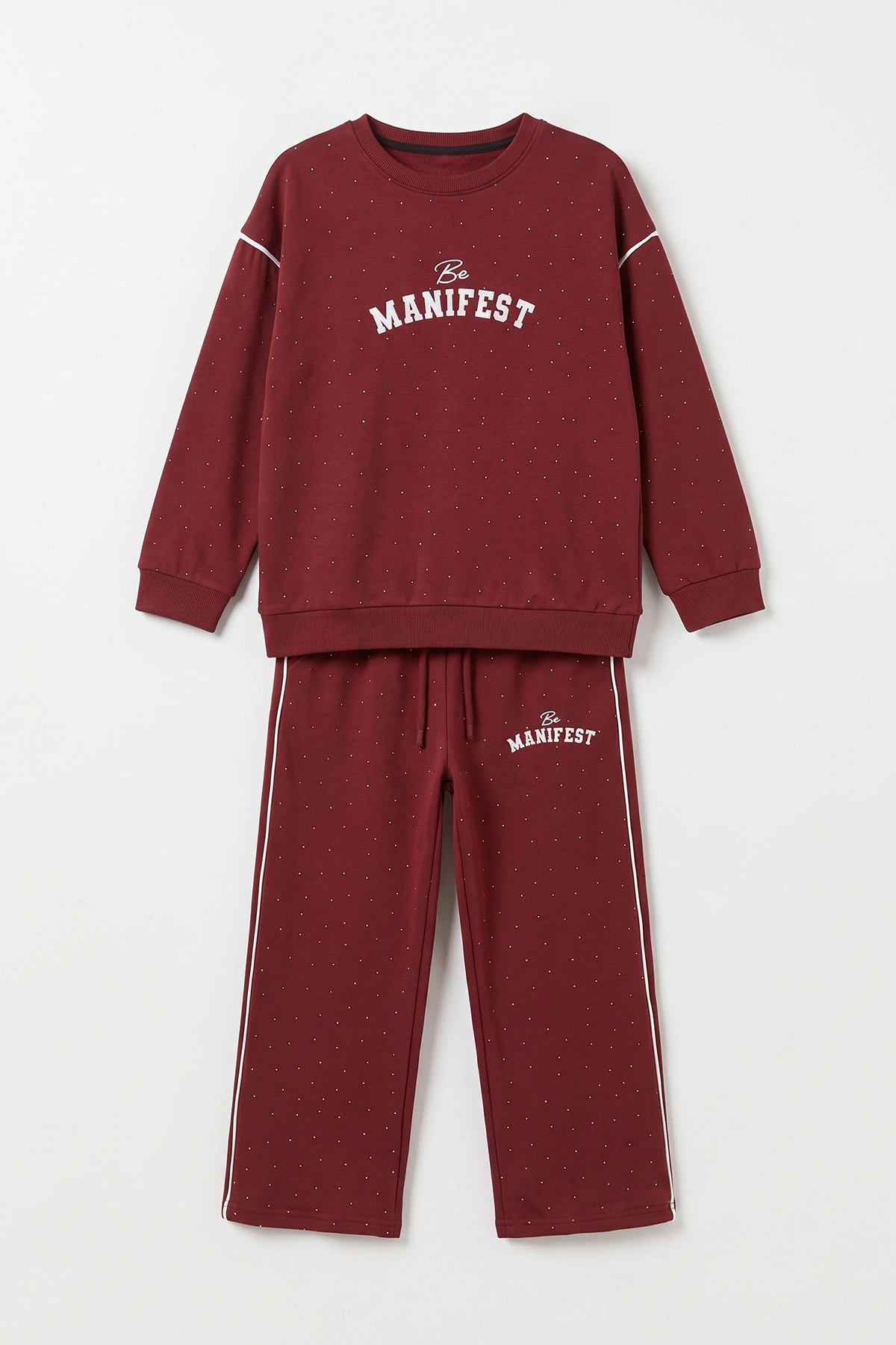 Bordo (5-15 Yaş) Manifest Kabartma Baskılı Taşlı Oysho Kız Çocuk Takım 497700