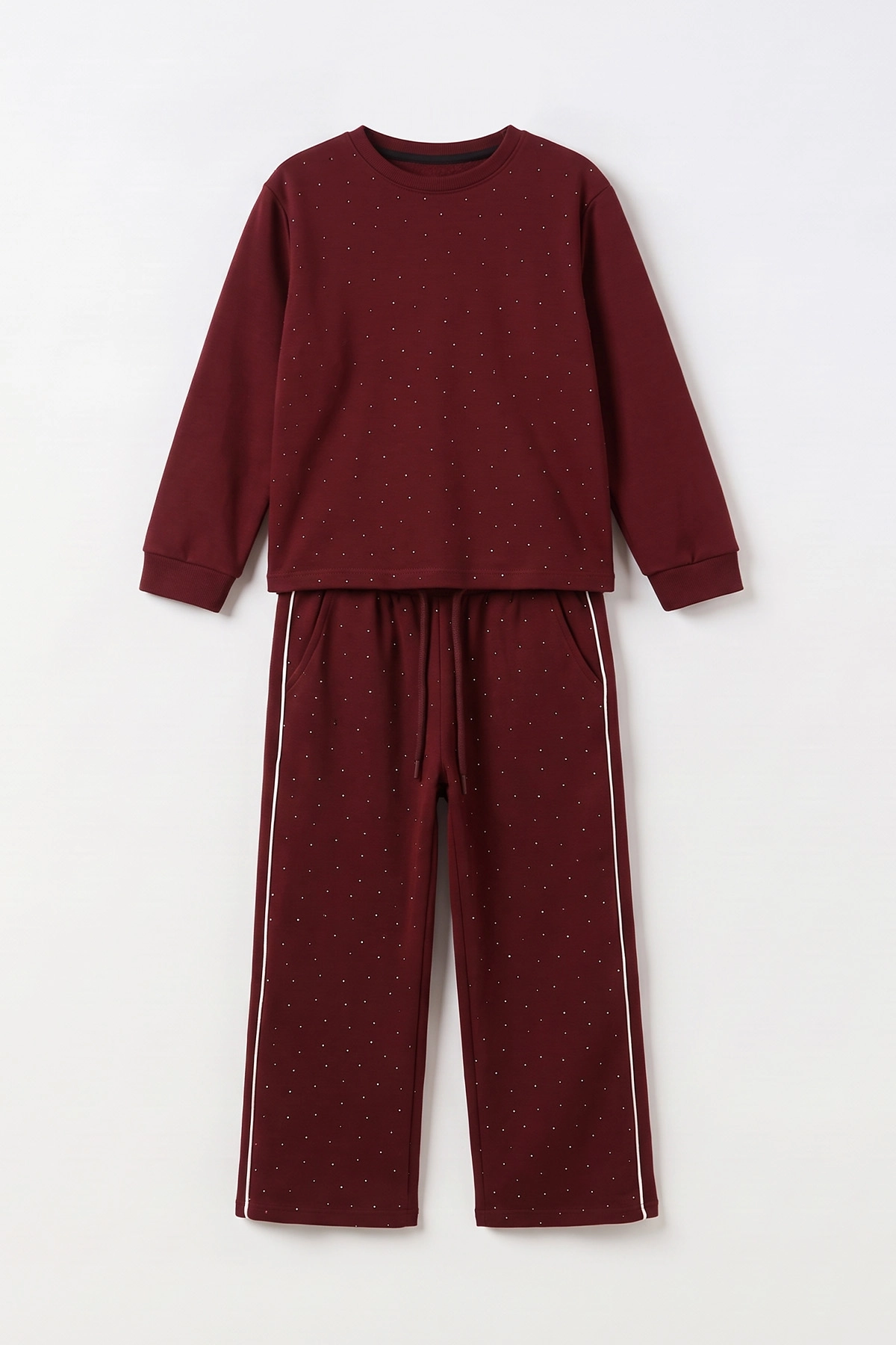 Bordo (5-15 Yaş) Taş Baskılı  Oysho Kumaş Kız Çocuk 2'li Takım 497447