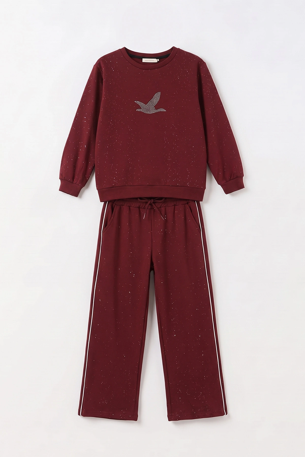 Bordo (5-15 Yaş) Taş Baskılı Simli Oysho Kumaş Kız Çocuk 2'li Takım 497444