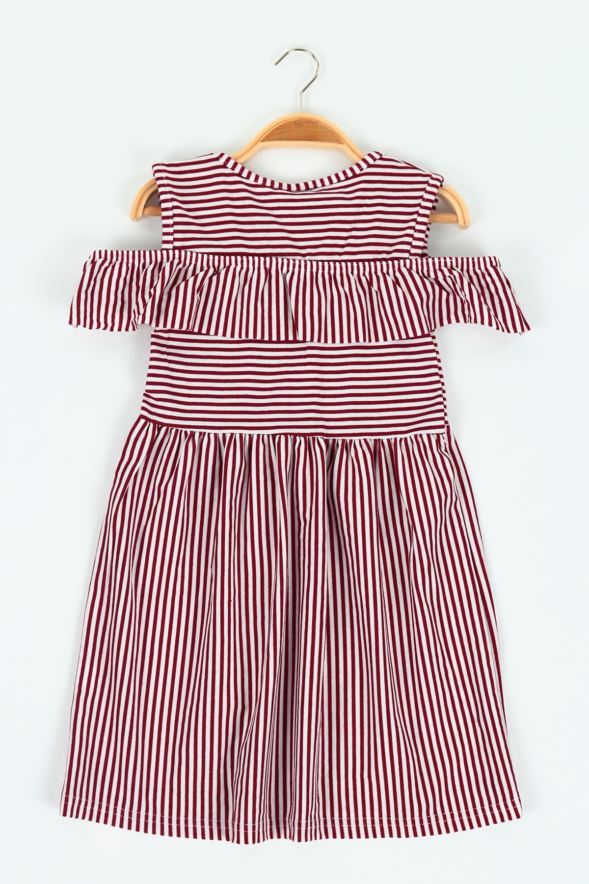 Bordo (6-10 yaş) Çizgili Viskon Kız Çocuk Elbise 118450