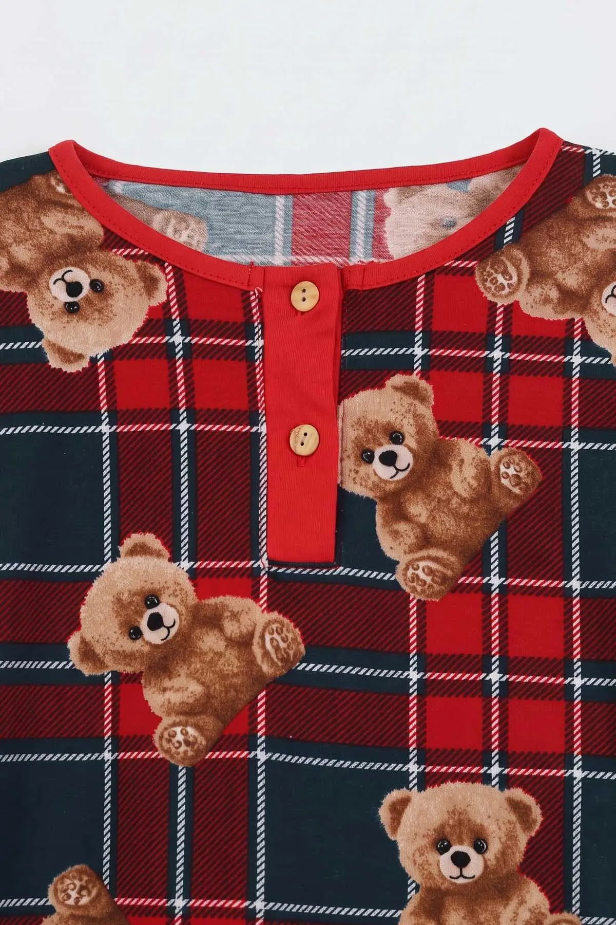 Bordo (6-14 Yaş) Desenli Yakadan Yarım Düğmeli  Süprem Kumaş Kız Çocuk Pijama Takımı 487216